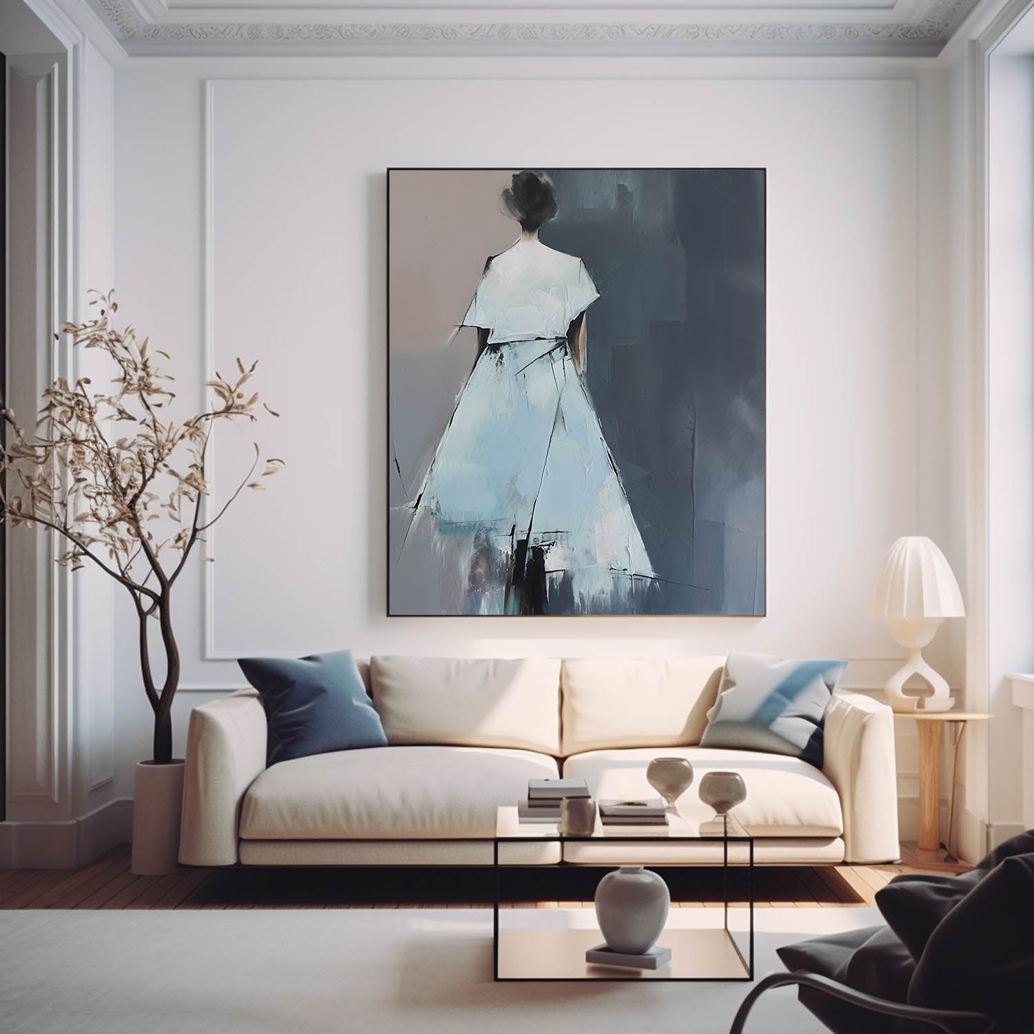 Cool Neutral Palette Lady Figurative Canvas Art