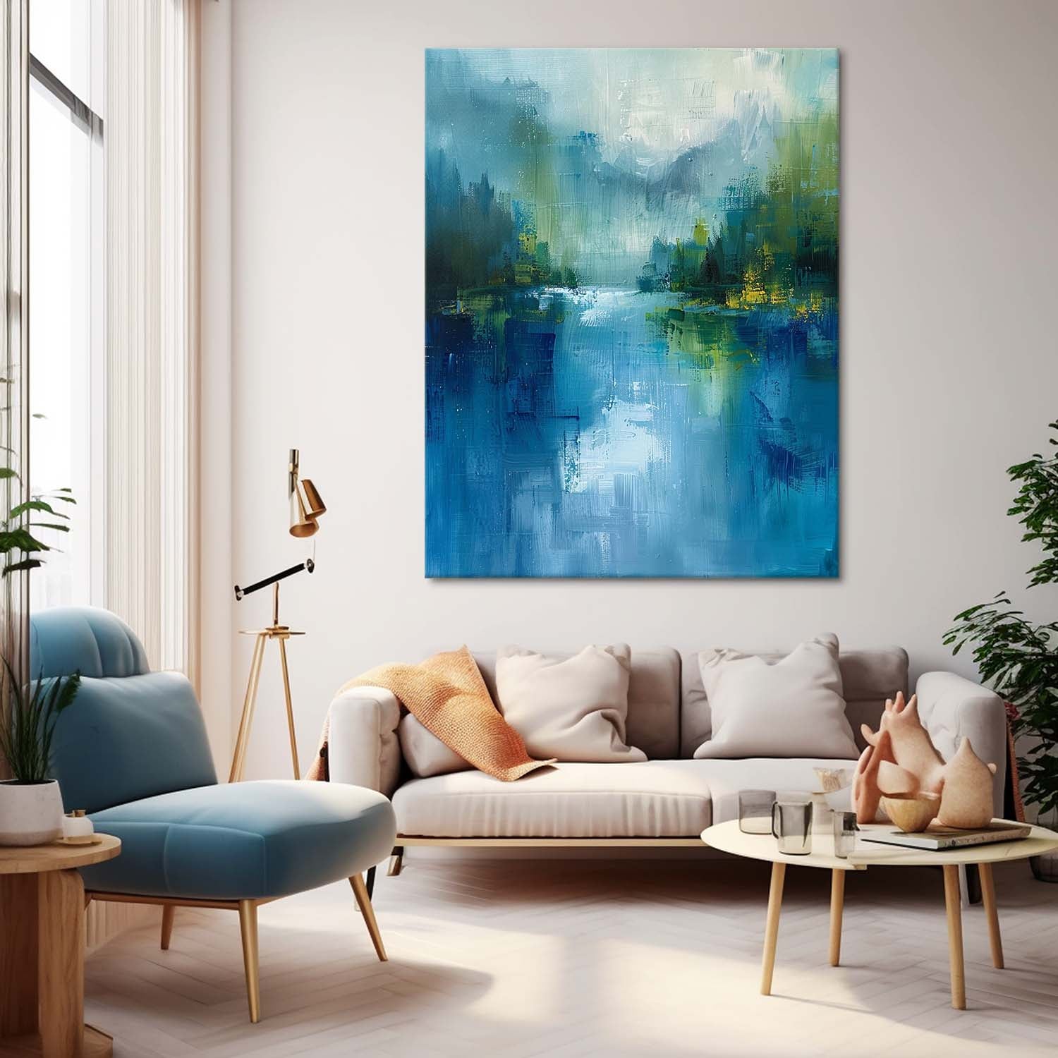 Wall Art Abstract Blue Green Lake Mountain