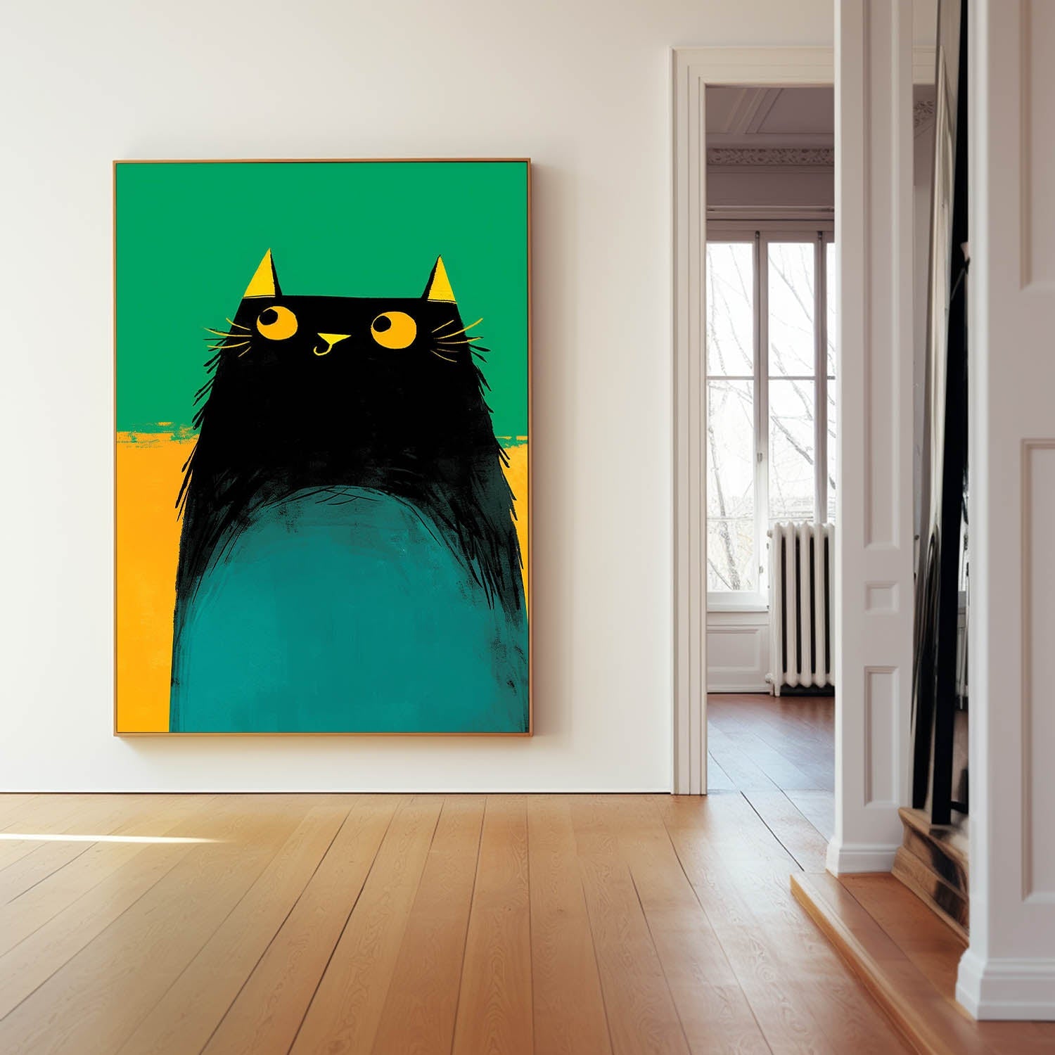 Wall Art Animal Cartoon Cat Painterly Cute
