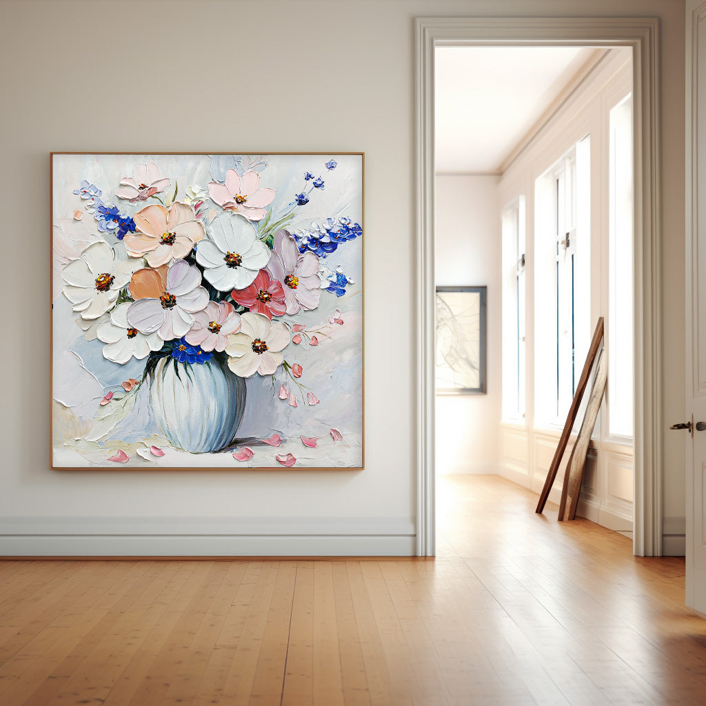 Impasto Textured Floral Bouquet Oil Painting