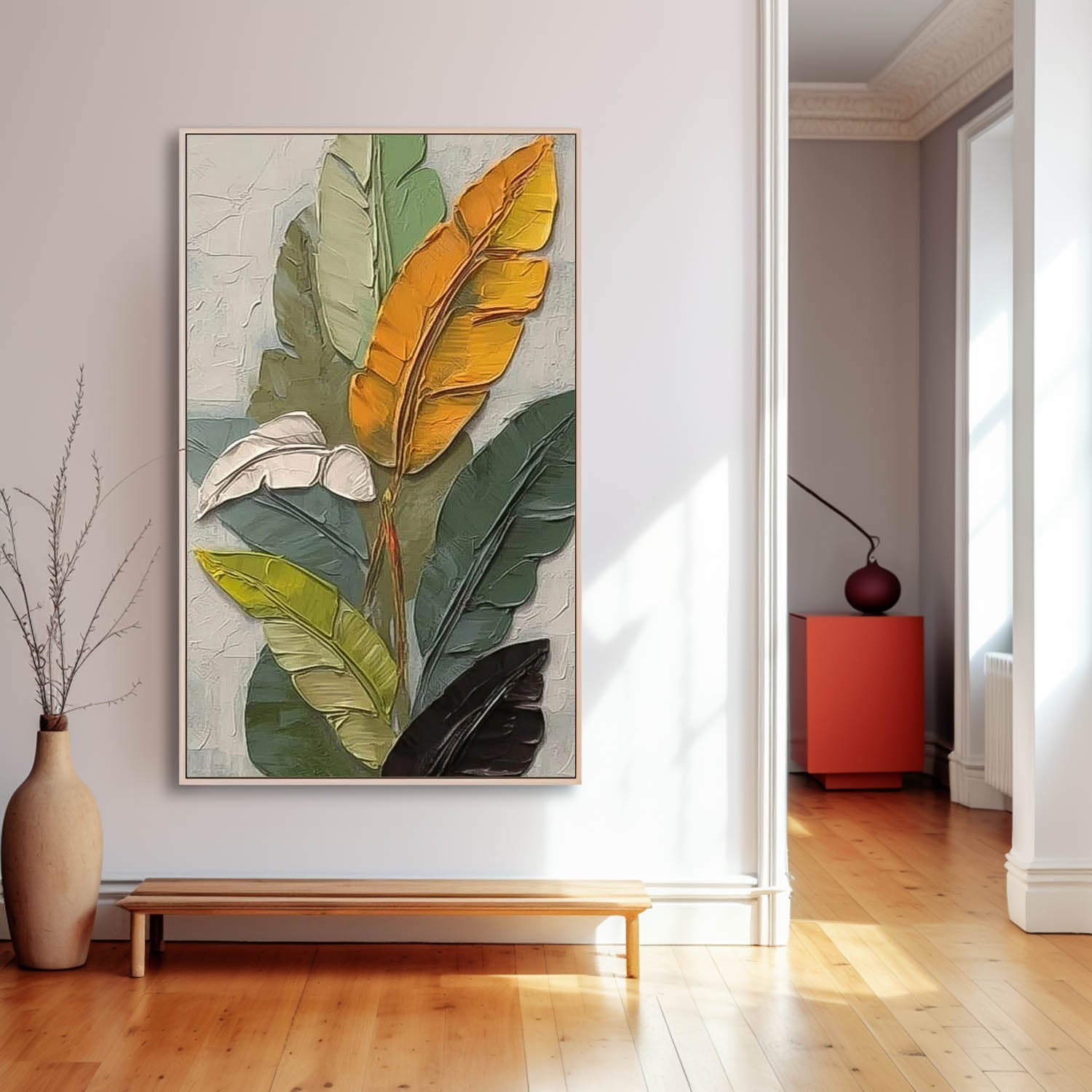Wall Art Impasto Tropical Banana Leaf