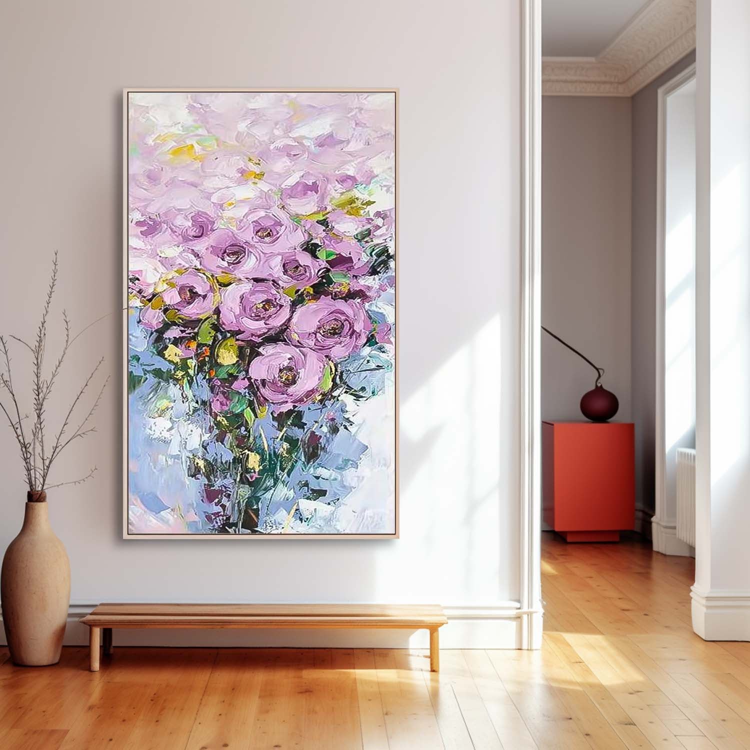 Purple Lavender Rose Bouquet Impasto Canvas Wall Art