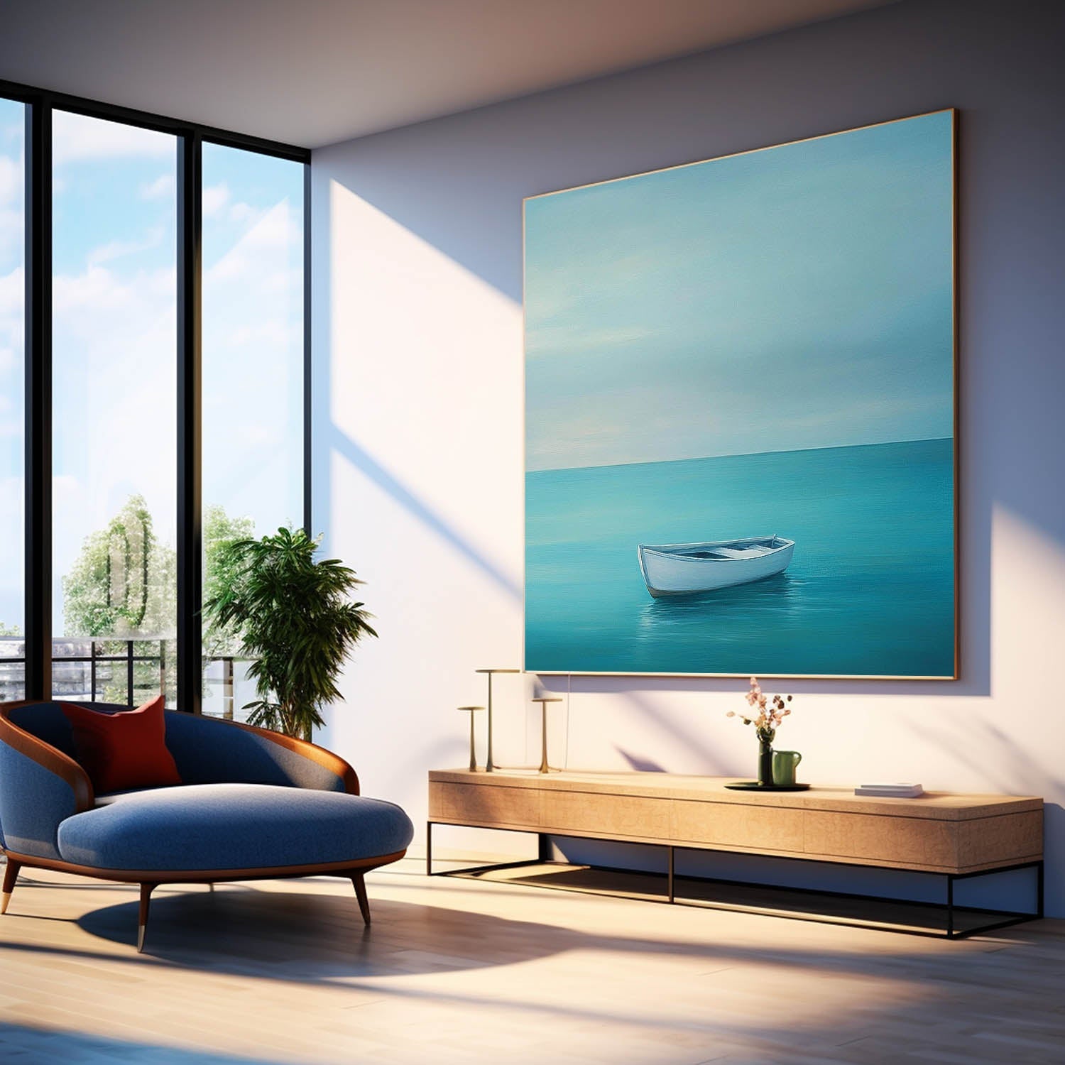 Wall Art Landscape Minimalist Boat Serene