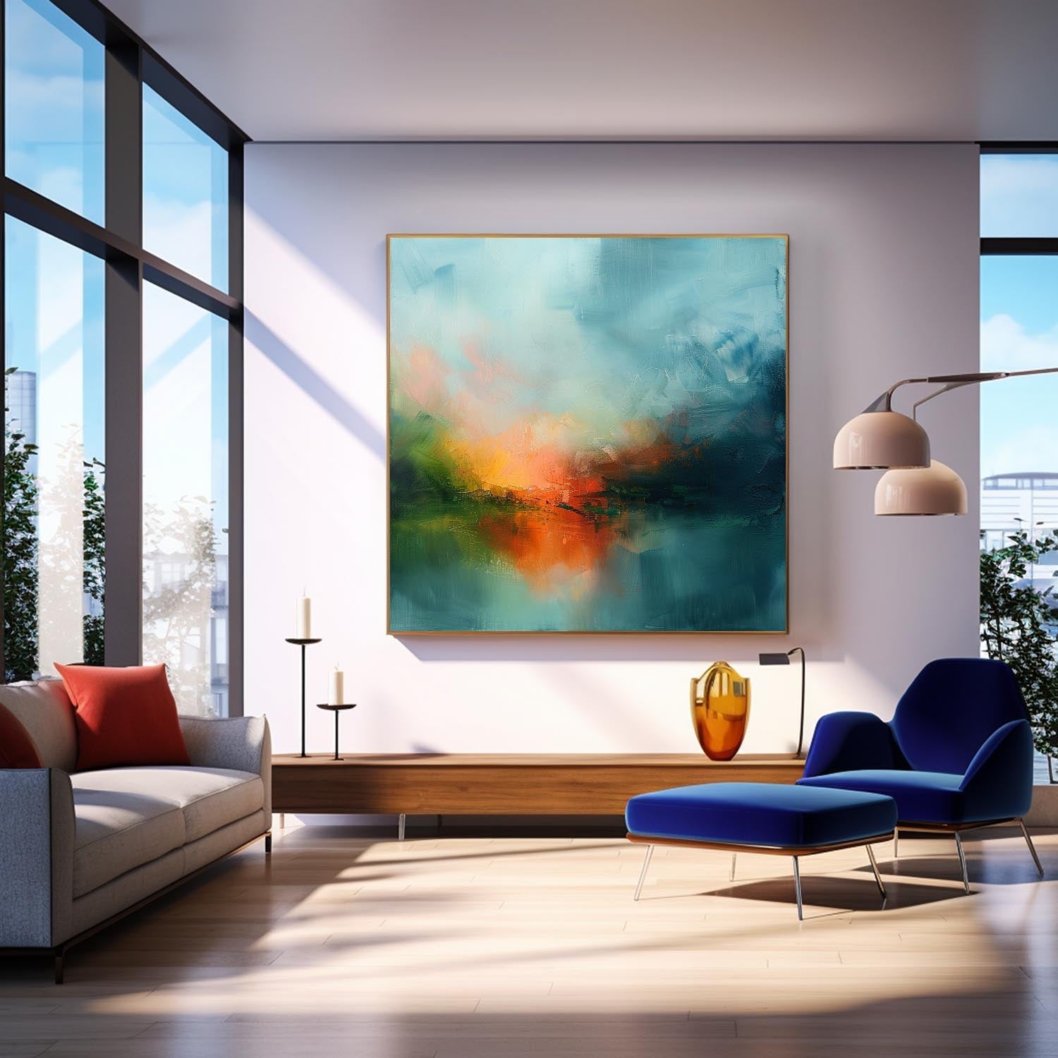 Wall Art Abstract Soft Tone Lake Landscape Modern