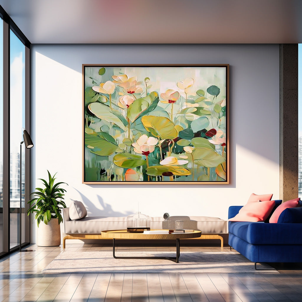 Wall Art Water Garden Bloom Wall Art Lotus Pond in Green