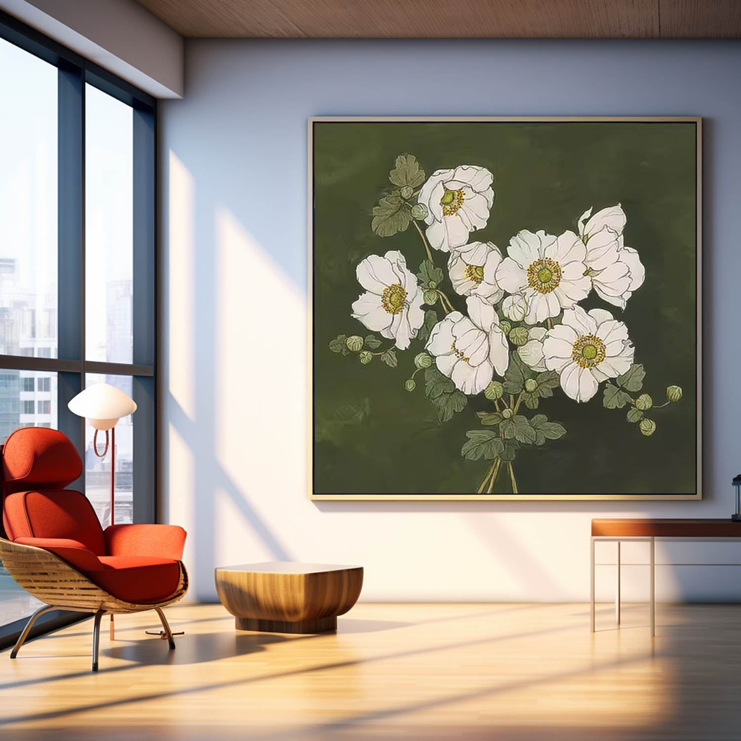 Moody Dark Green White Floral Wall Art