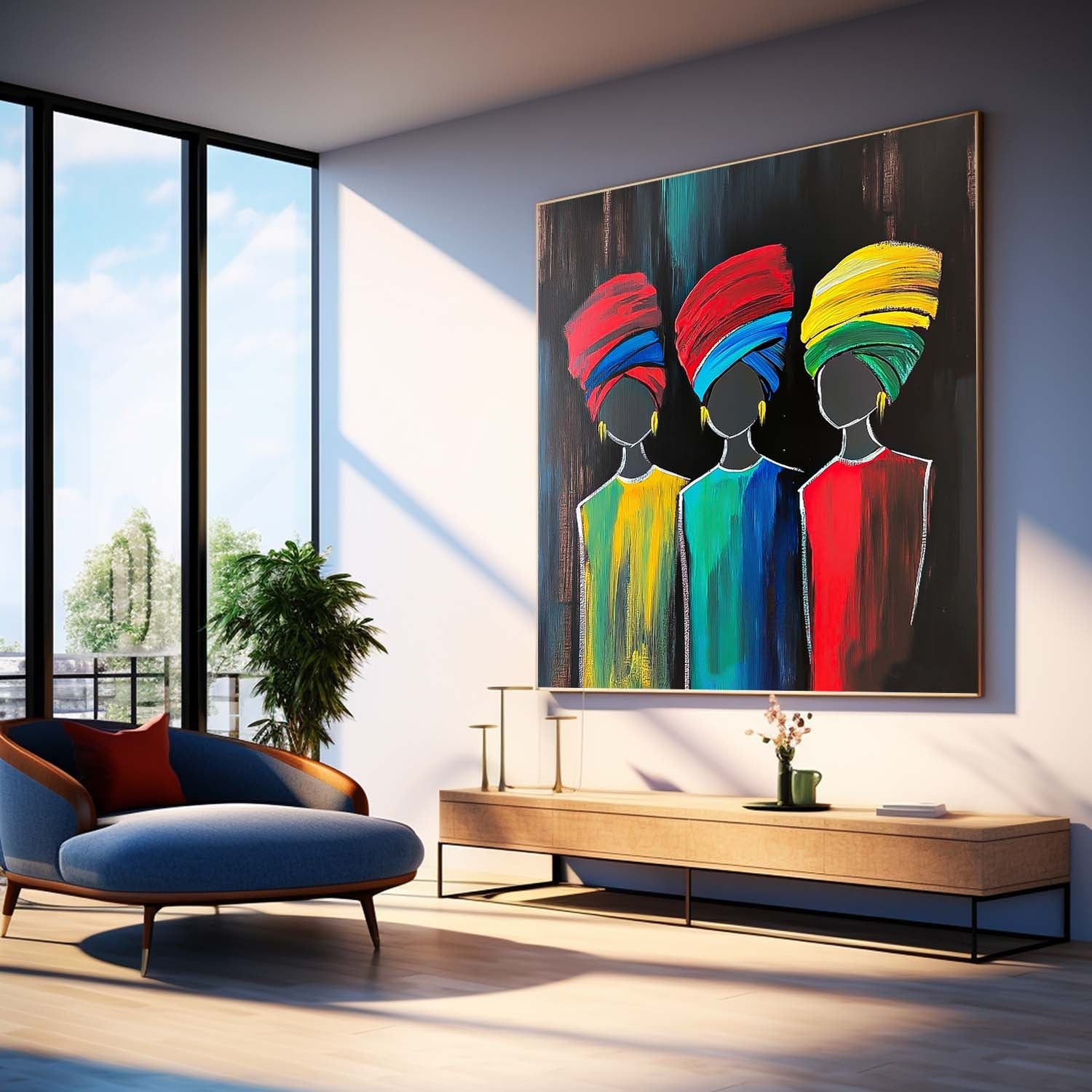 Wall Art Impasto Vibrant Turbaned Figure Portrait