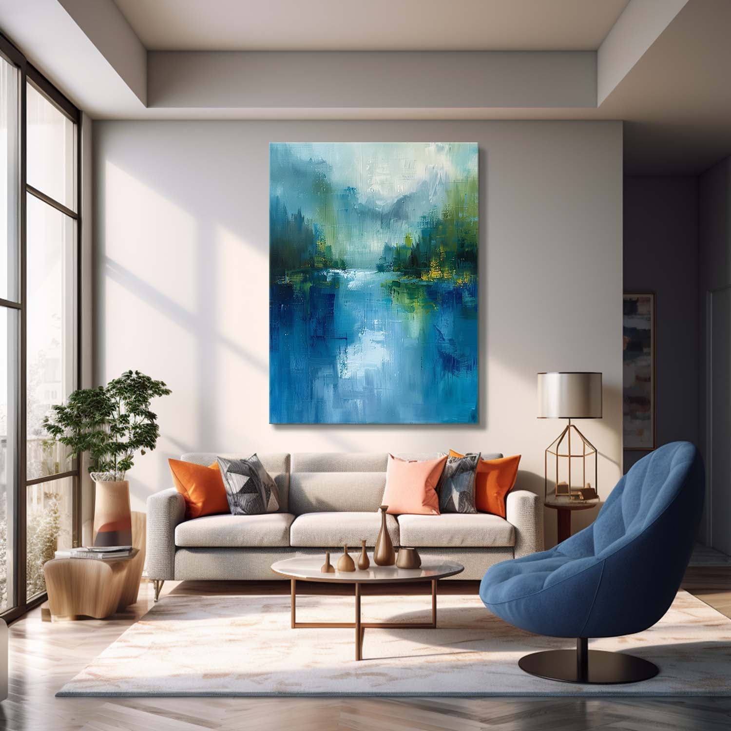 Wall Art Abstract Blue Green Lake Mountain