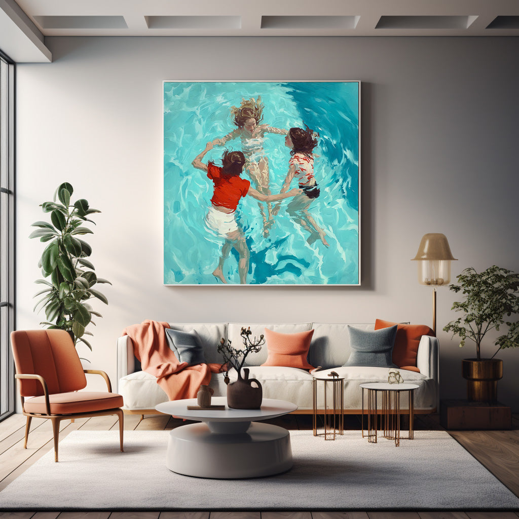 Wall Art People Joyful Carefree Summer Pool