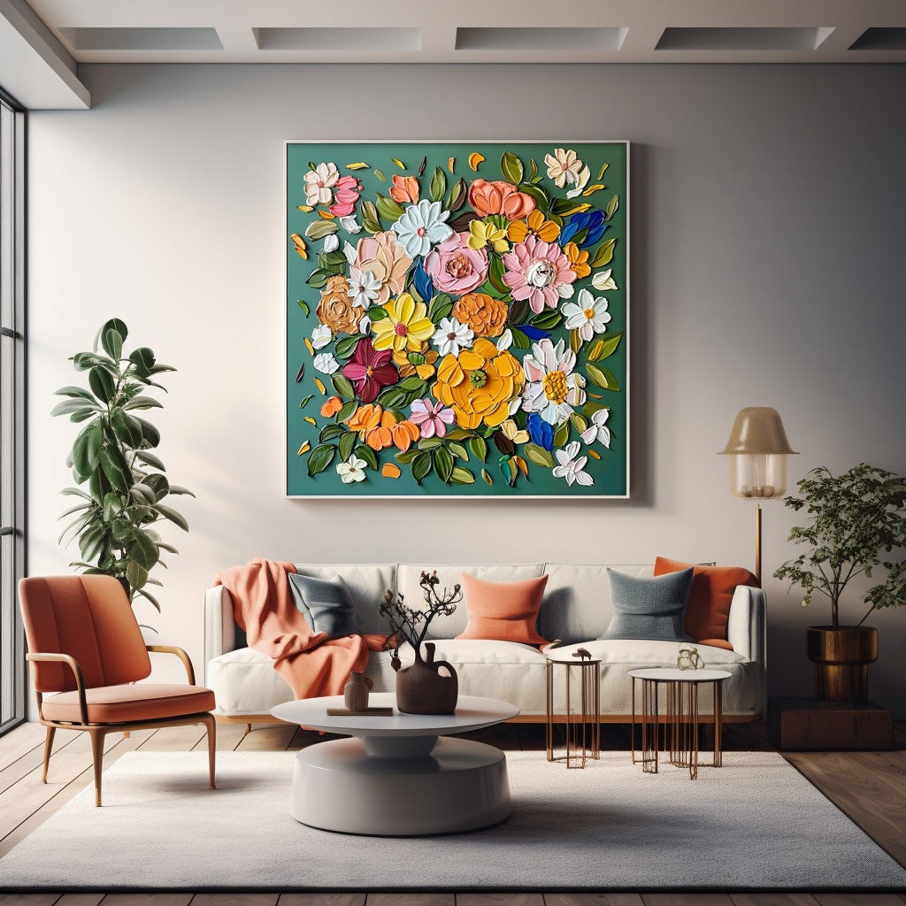 Wall Art Impasto Flower Contemporary Cheerful