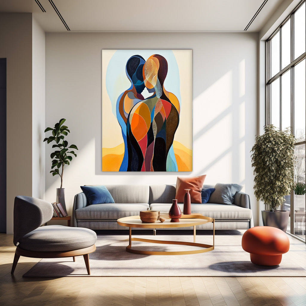 Color‑Segmented Figurative Couple Wall Art
