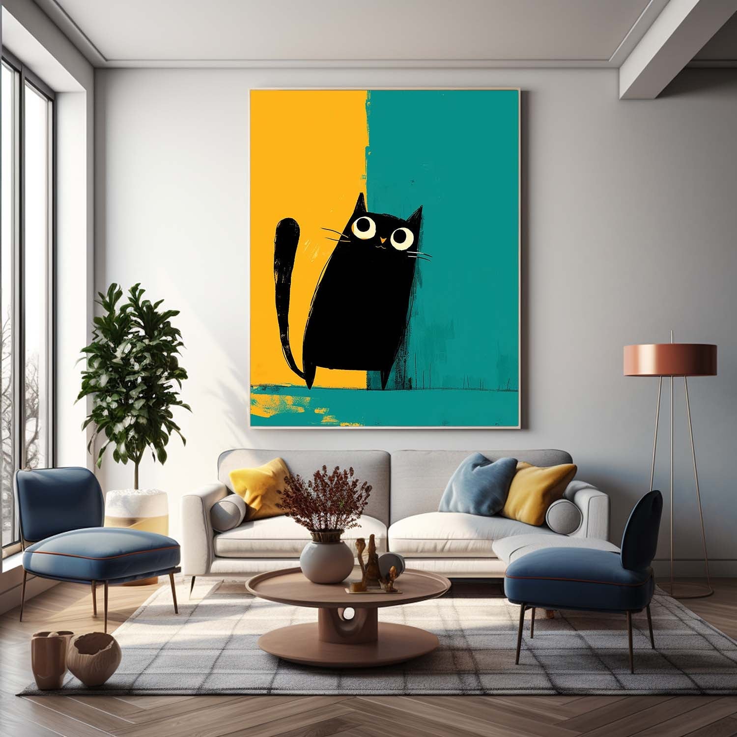 Wall Art Animal Minimalist Cartoon Black Cat