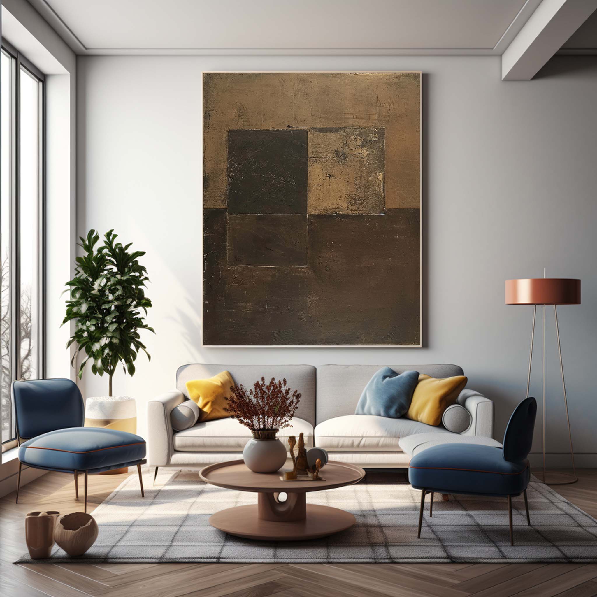 Wall Art Brown Block Abstract Geometric