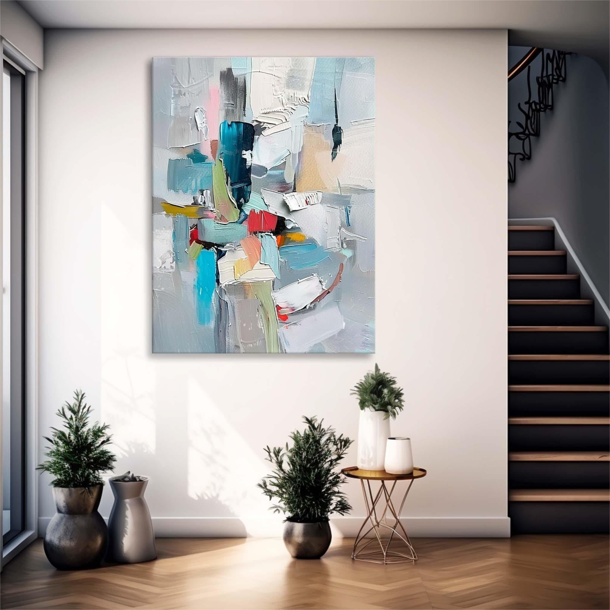 Teal Blue Textured Abstract Canvas Wall Art
