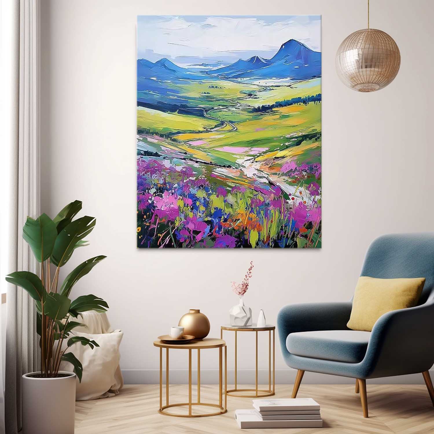 FMountain Wildflower Landscape Impasto Canvas Wall Art