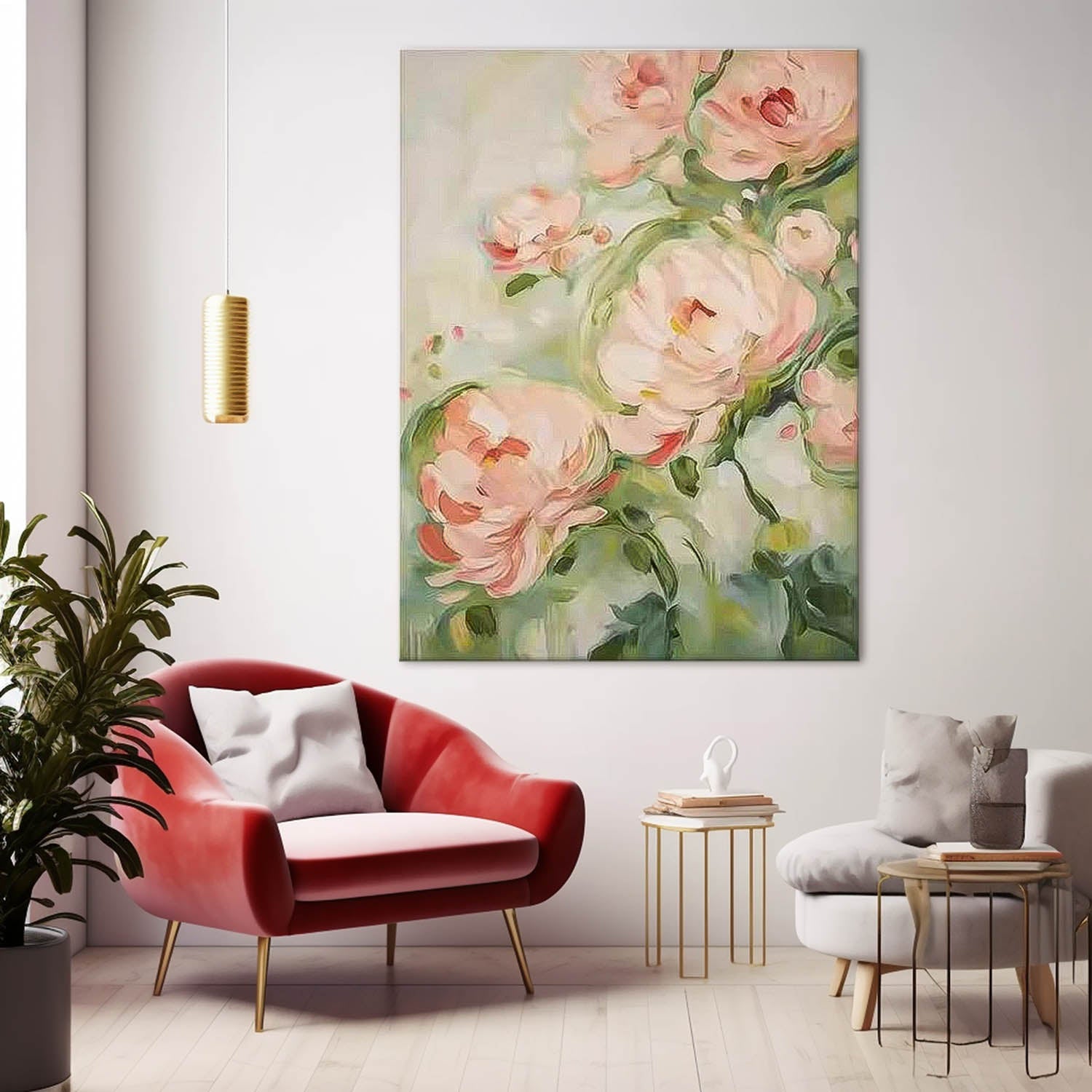 Soft Pink Peony Floral Canvas Wall Art