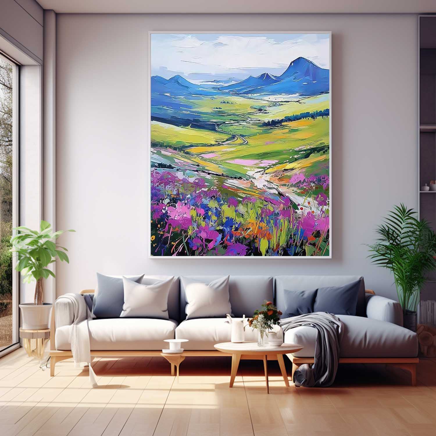 Mountain Wildflower Landscape Impasto Canvas Wall Art