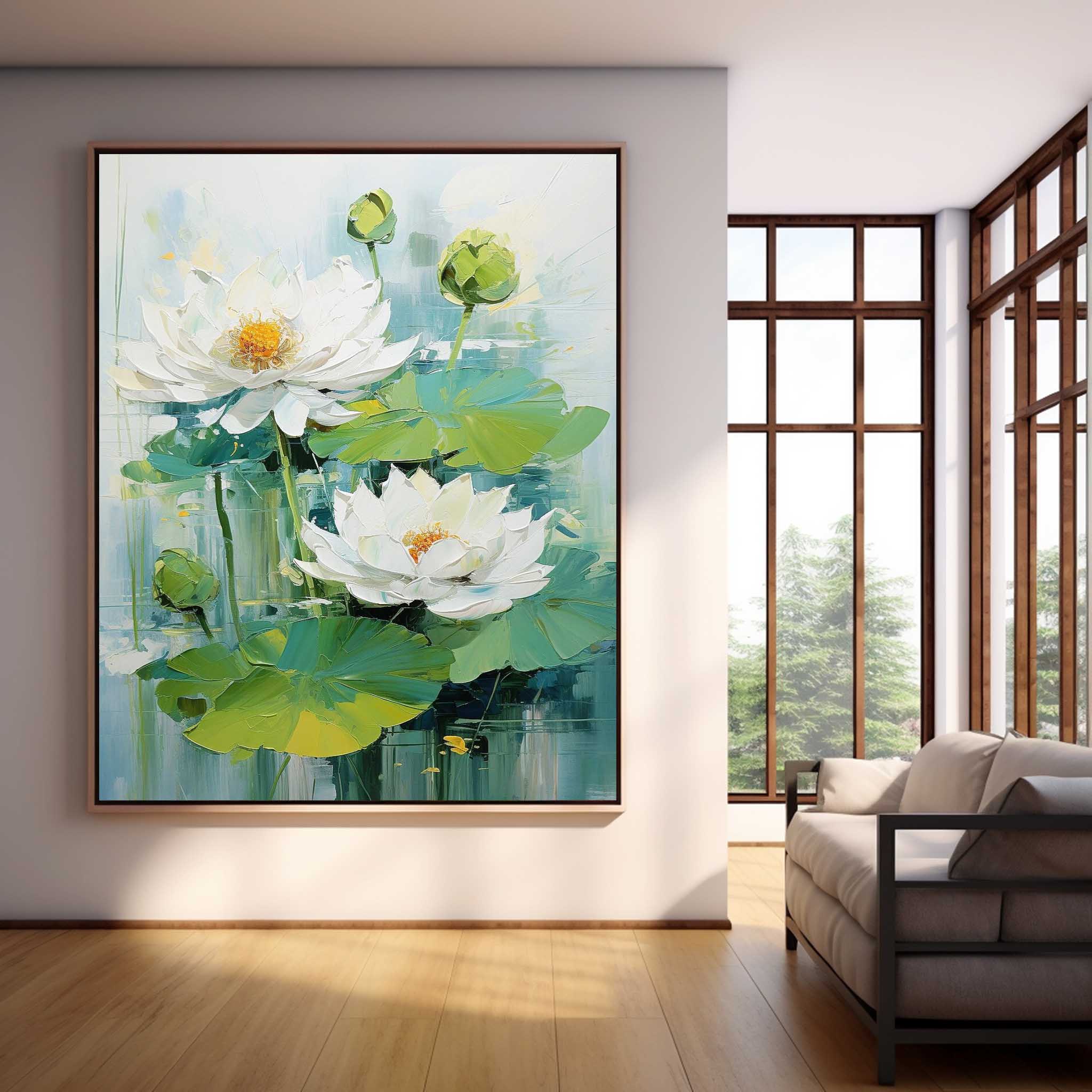 White Lotus Floral Impasto Canvas Wall Art