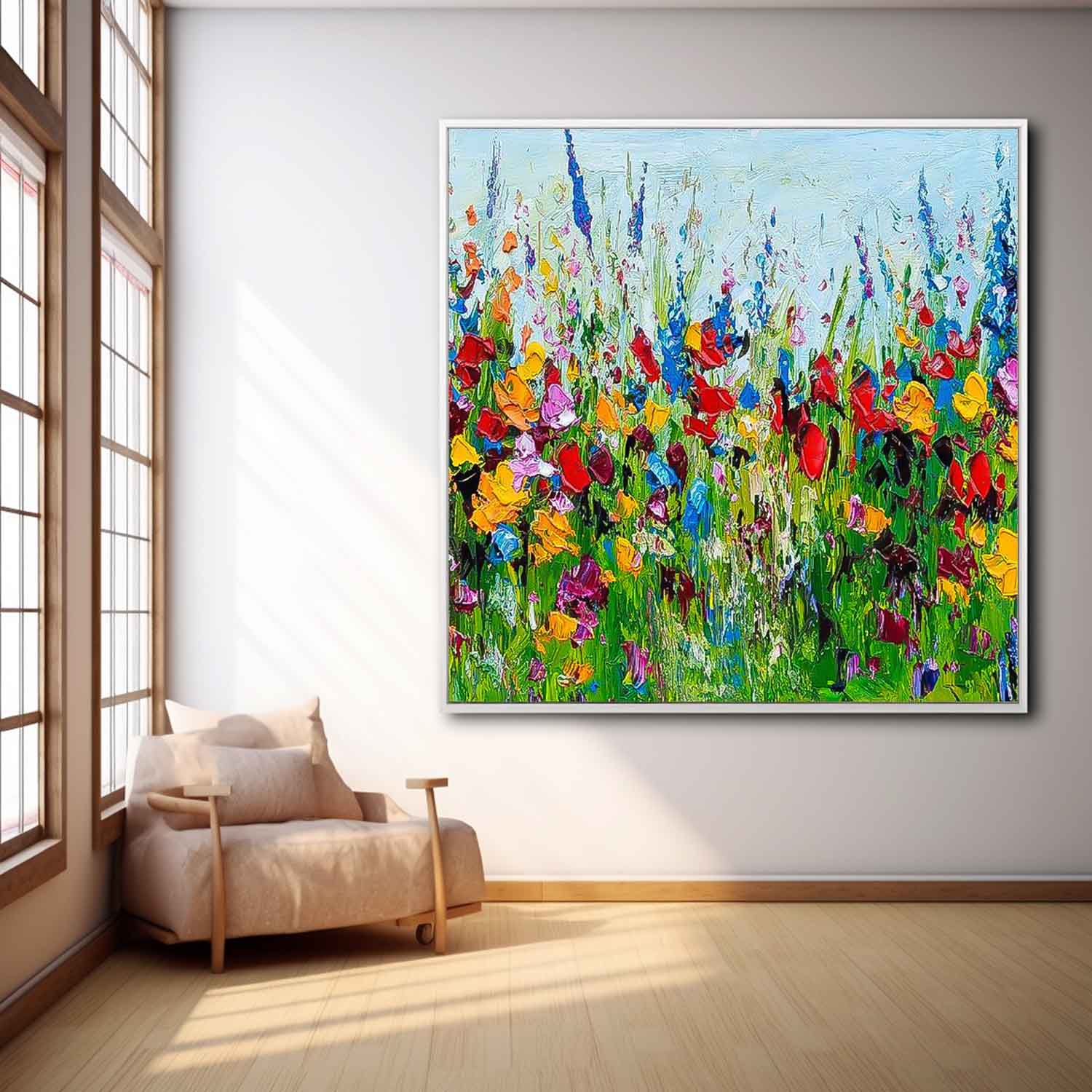 Colorful Wildflower Meadow Impasto Canvas Wall Art