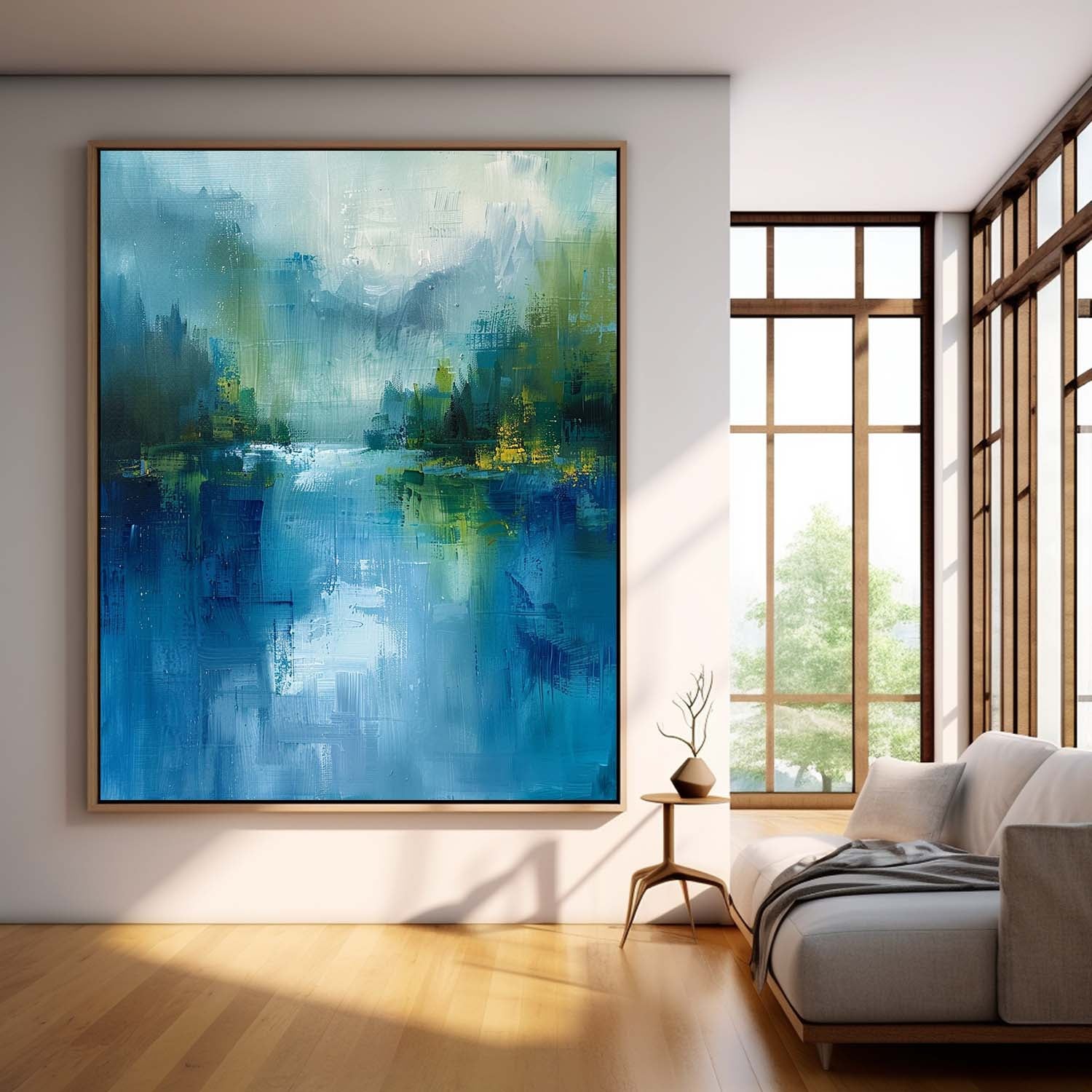 Wall Art Abstract Blue Green Lake Mountain