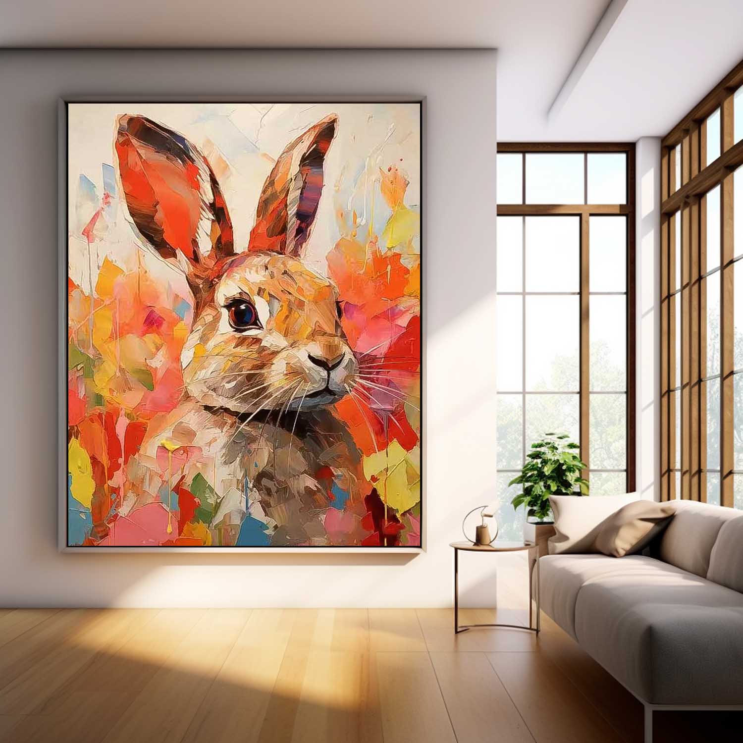 Wall Art Impasto Animal Vibrant Rabbit Decor