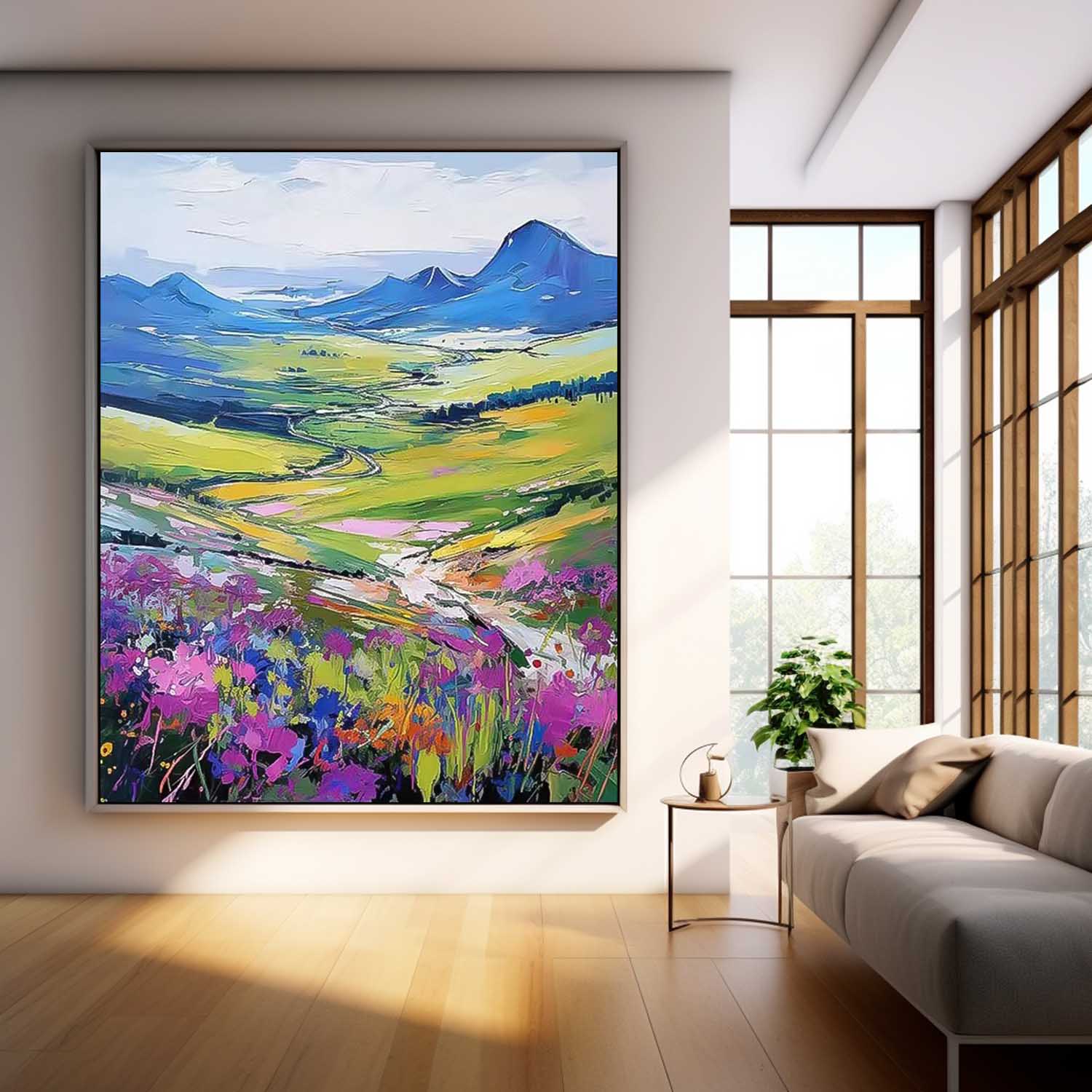 FMountain Wildflower Landscape Impasto Canvas Wall Art