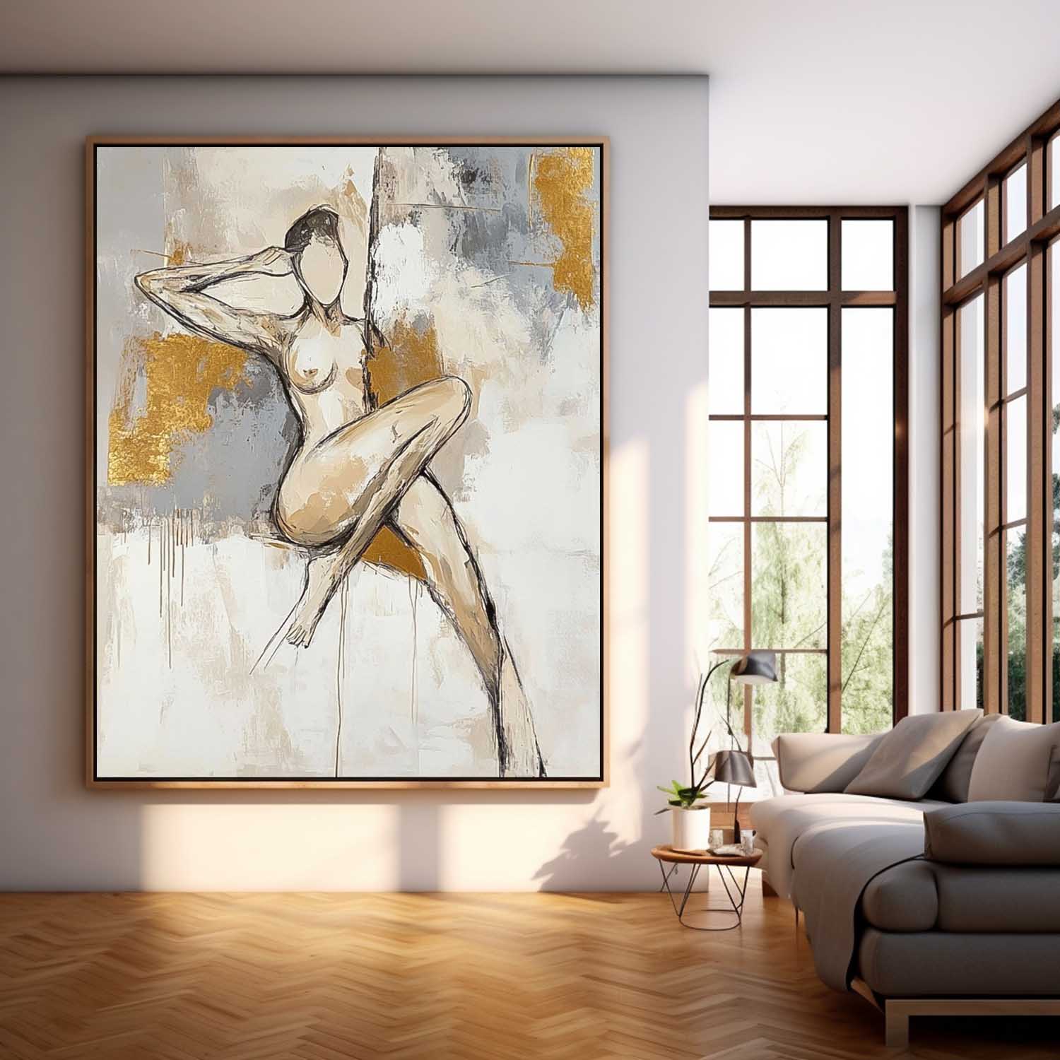 Wall Art Gold Foil Luxury Figure Line Abstract