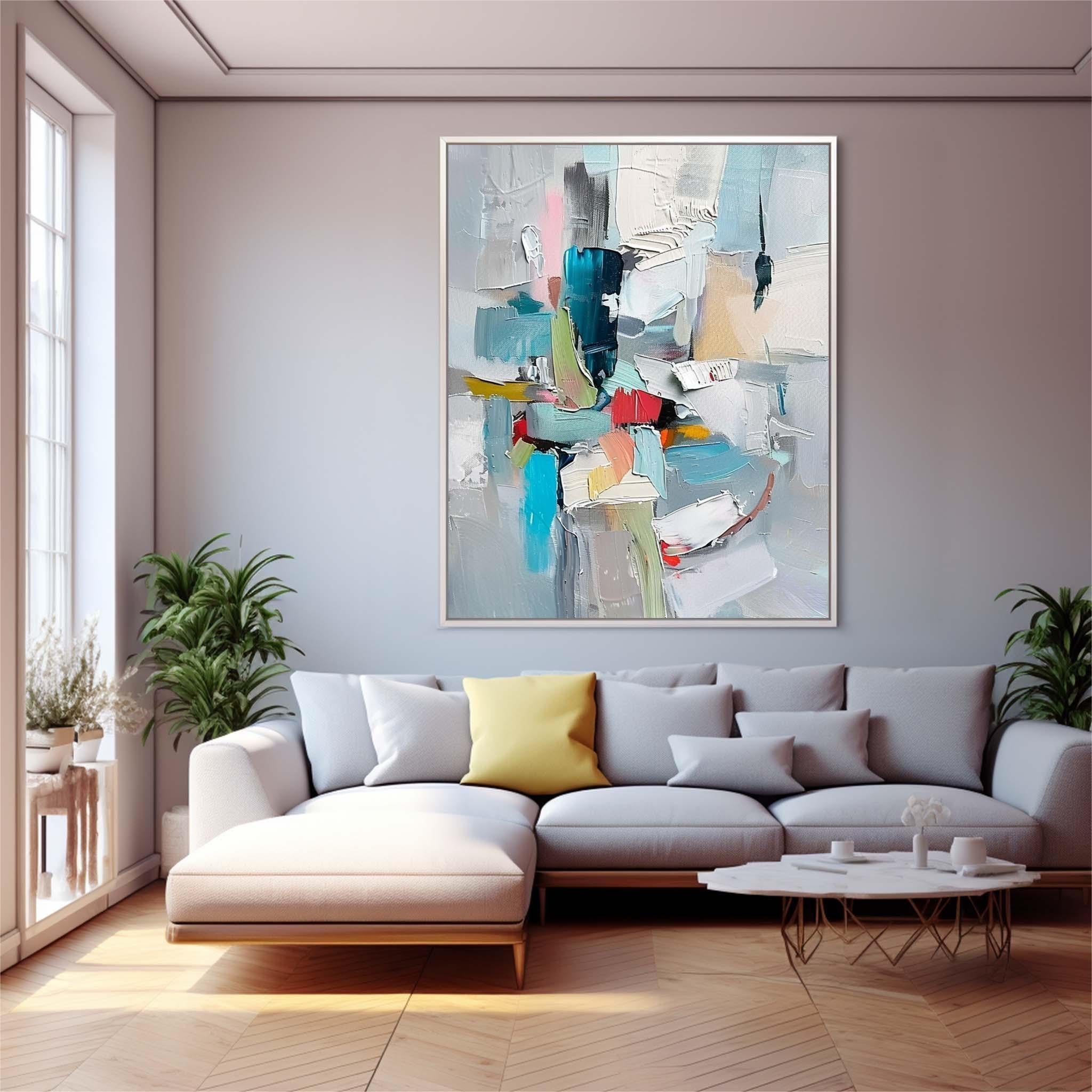 Teal Blue Textured Abstract Canvas Wall Art