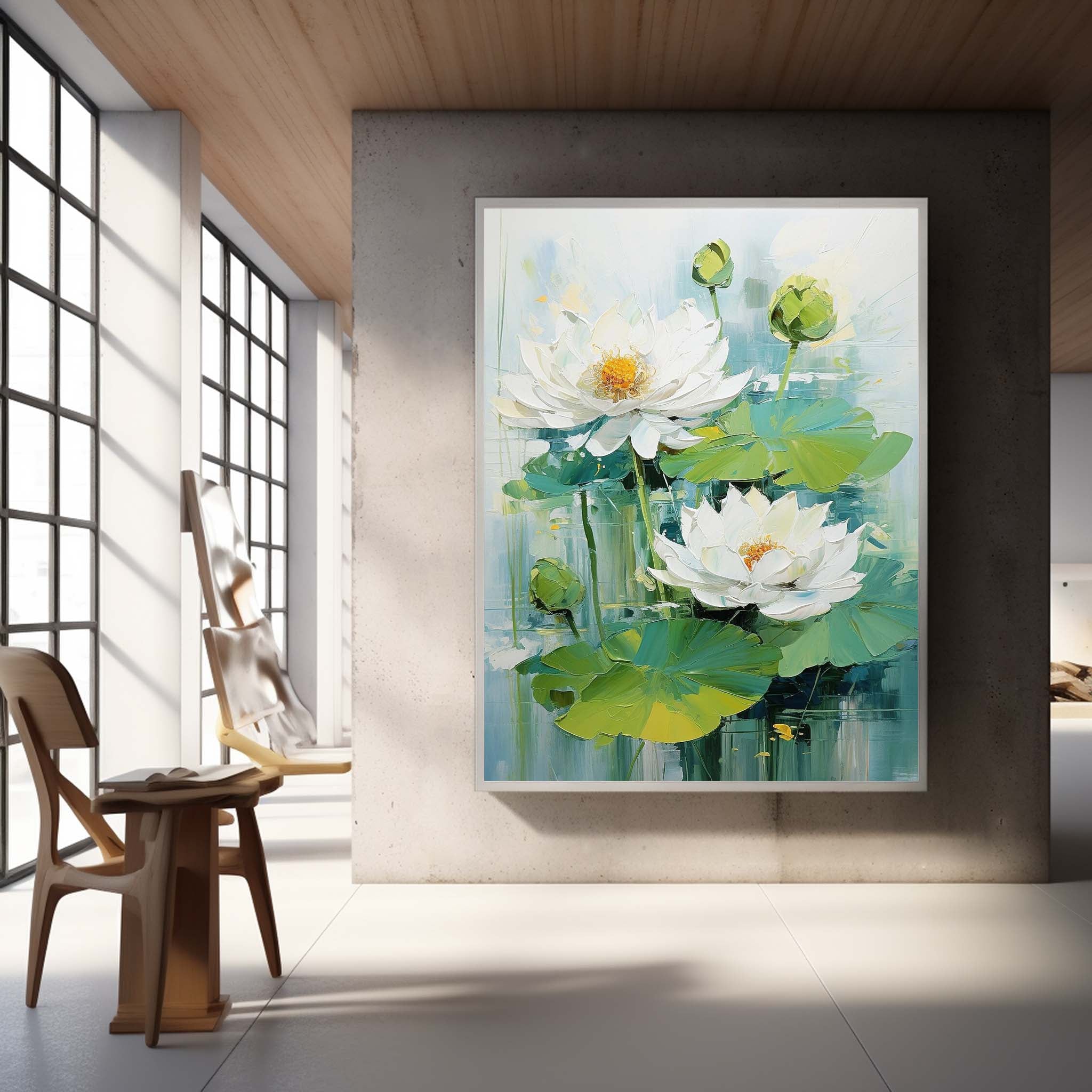 White Lotus Floral Impasto Canvas Wall Art