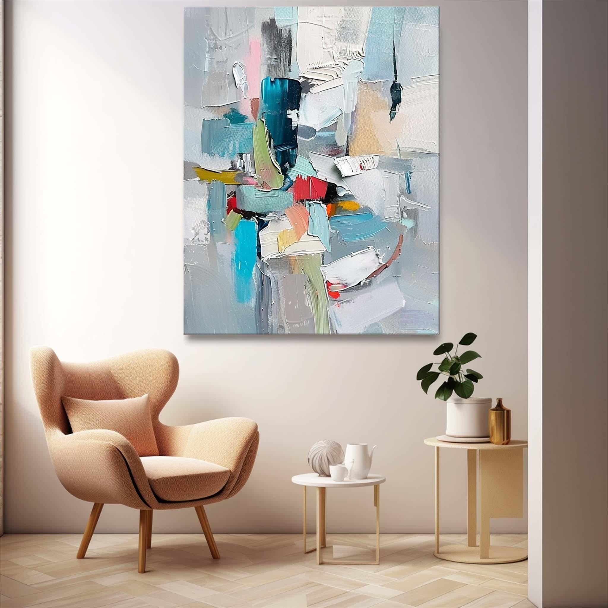 Teal Blue Textured Abstract Canvas Wall Art