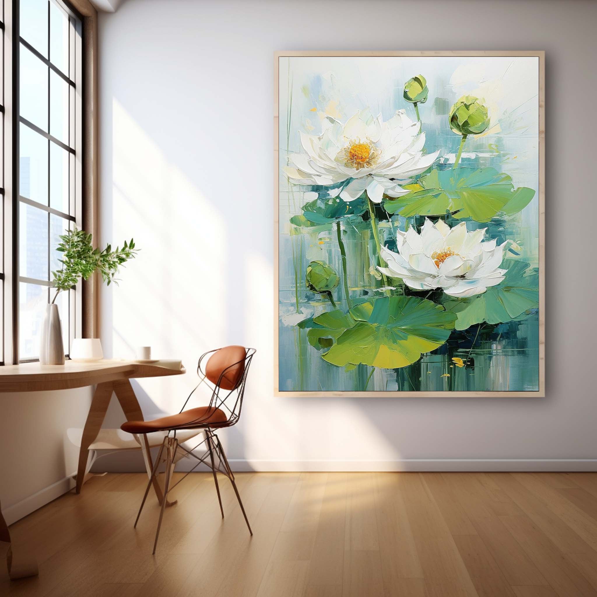 White Lotus Floral Impasto Canvas Wall Art