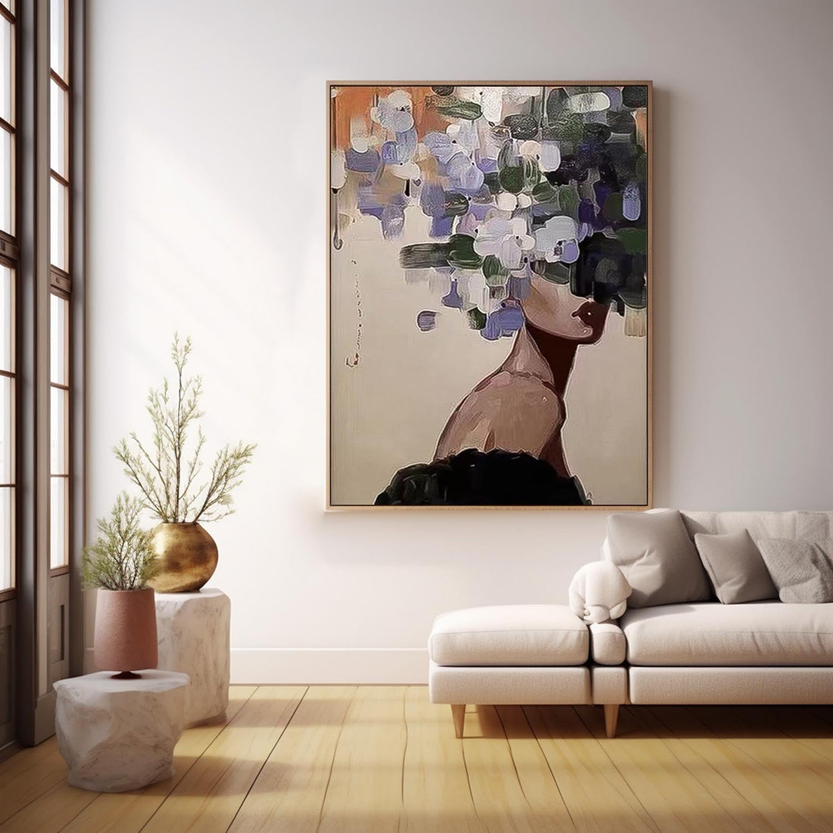 Abstract Woman With Floral Hair Impasto Canvas Wall Art