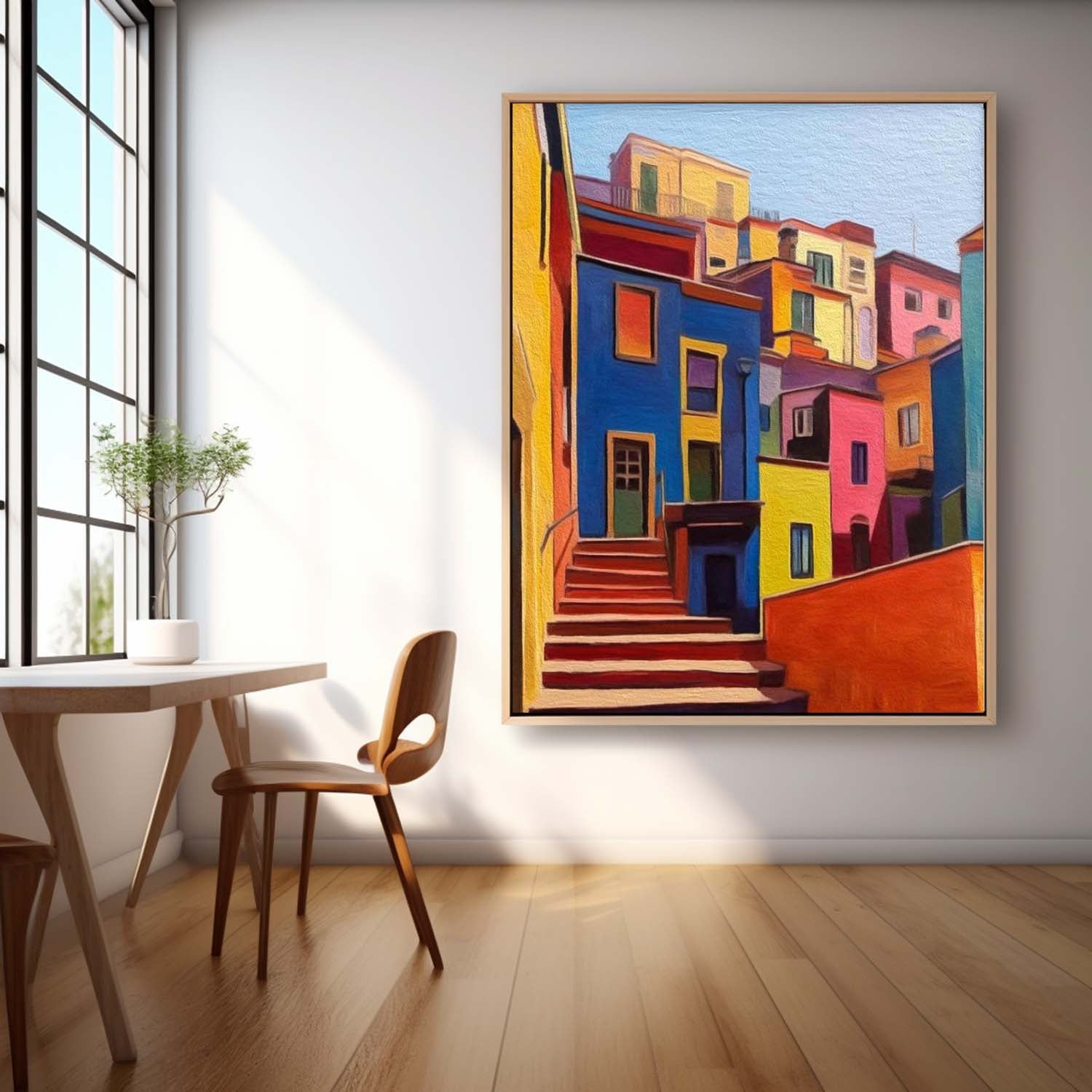 Wall Art Architecture Colorful Hillside Town