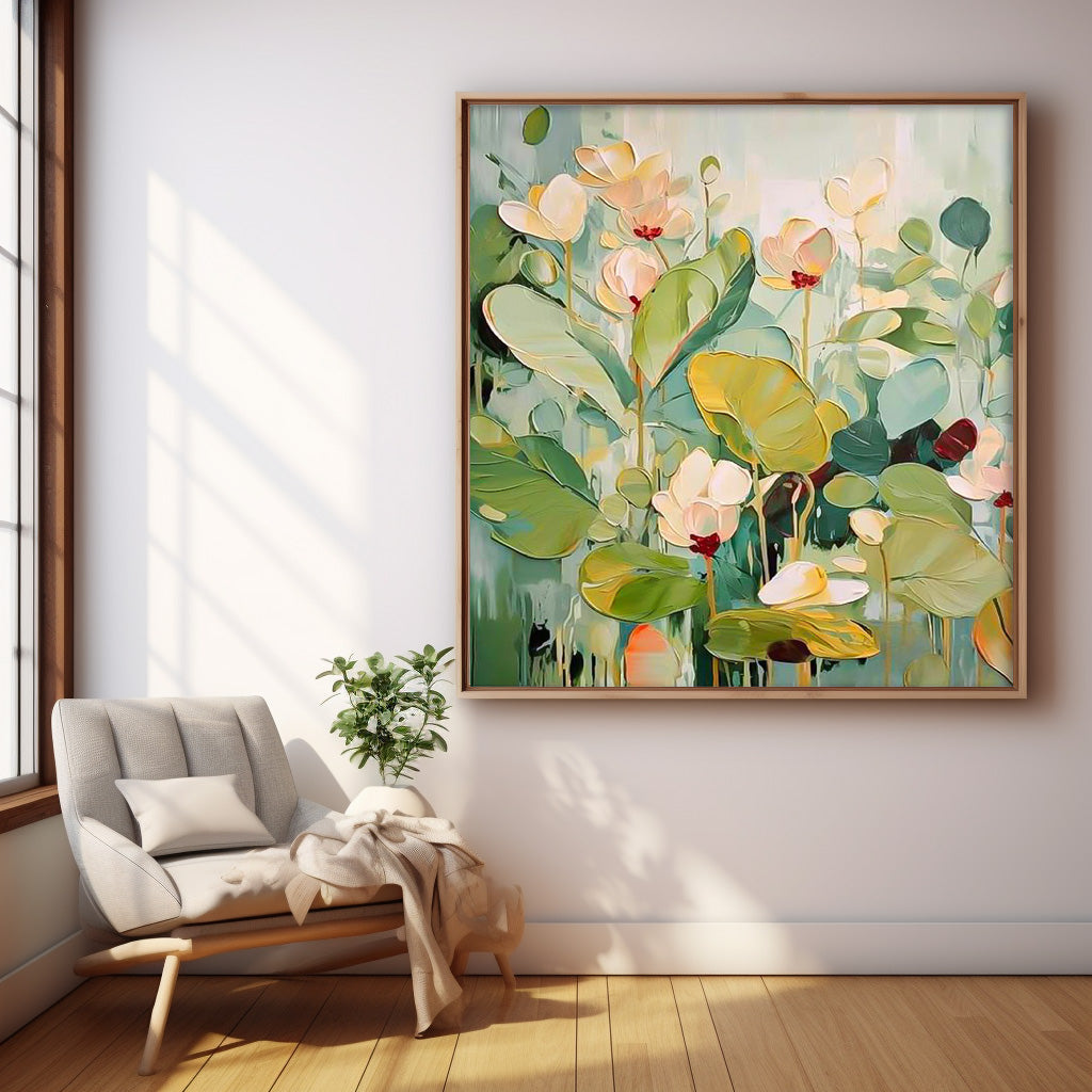Wall Art Gentle Lotus Flower Large Leaf Botanical