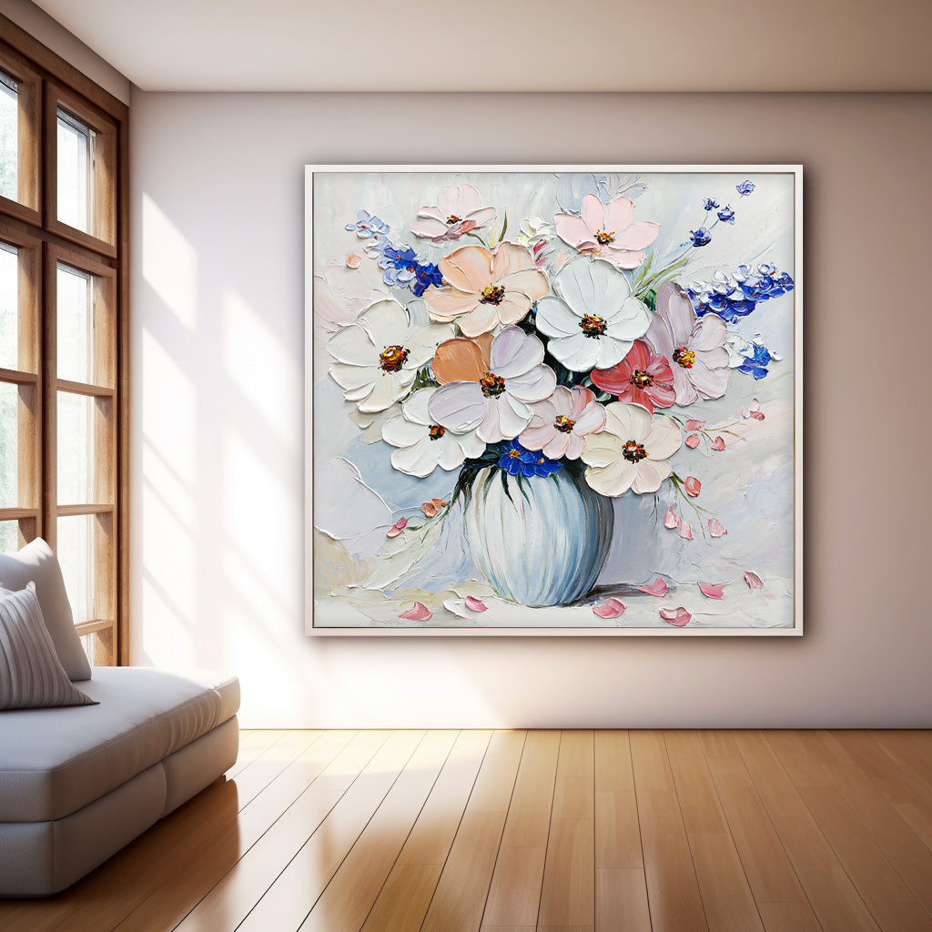 Impasto Textured Floral Bouquet Oil Painting