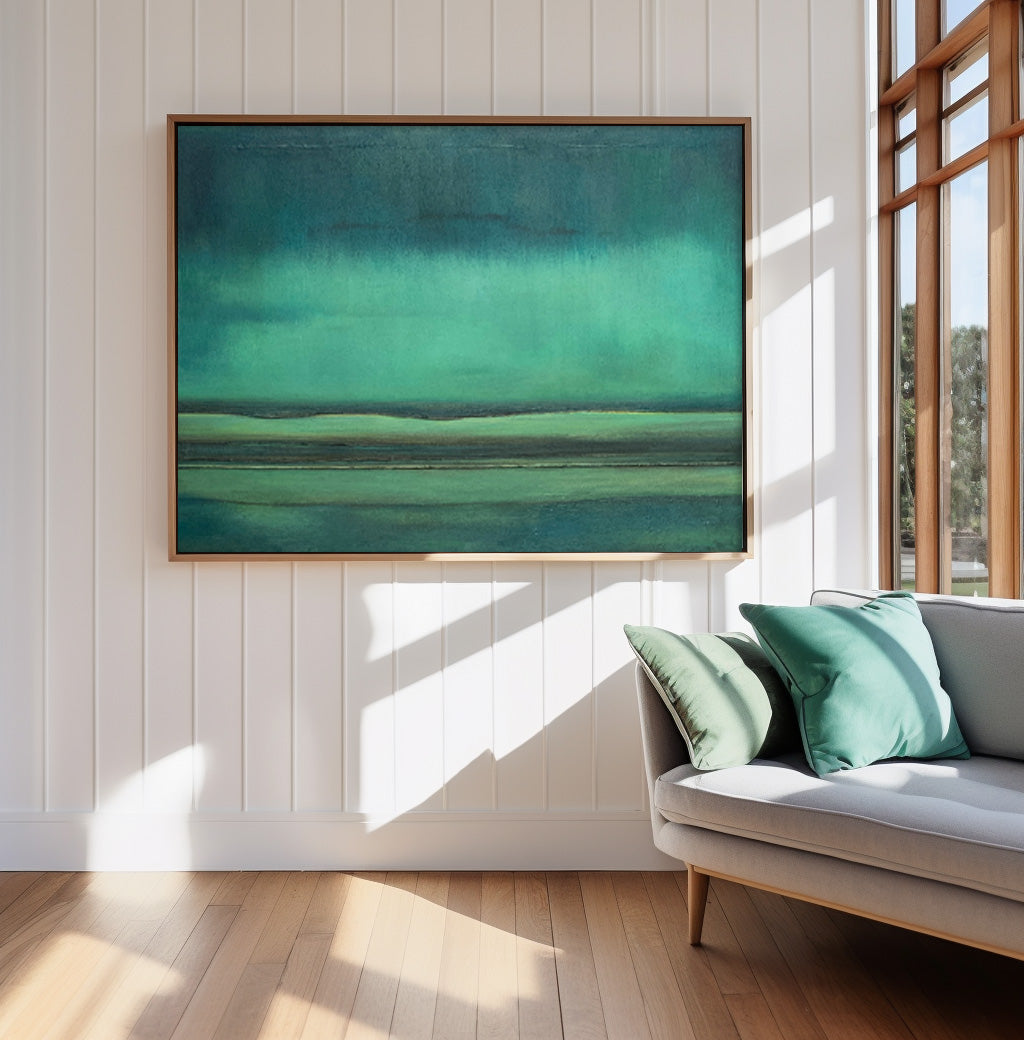 Deep Green Abstract Horizon Landscape Impasto Canvas Wall Art