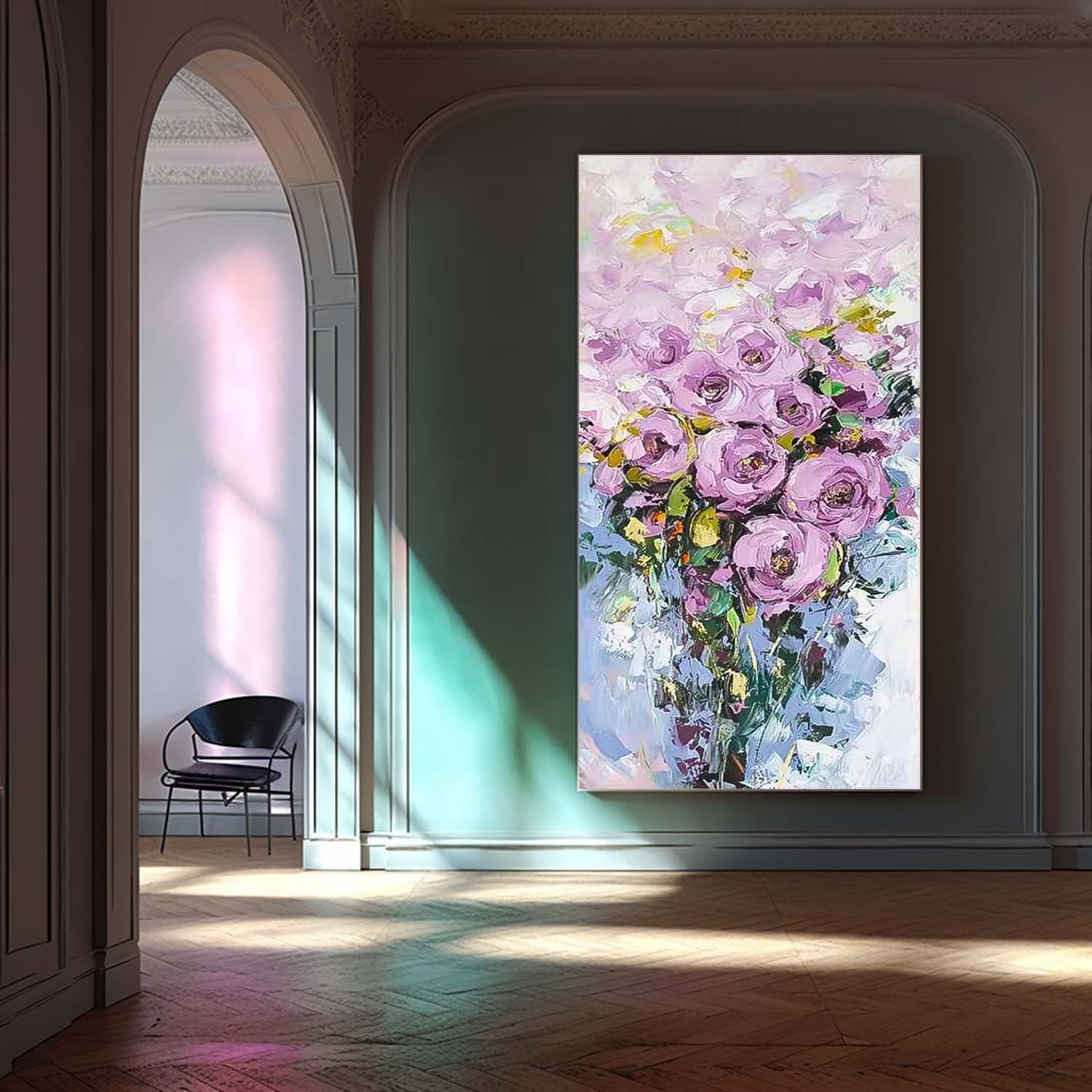 Purple Lavender Rose Bouquet Impasto Canvas Wall Art