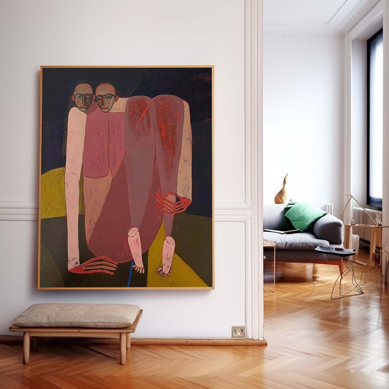 Wall Art Surreal Two Head Crouched Muted Mauve