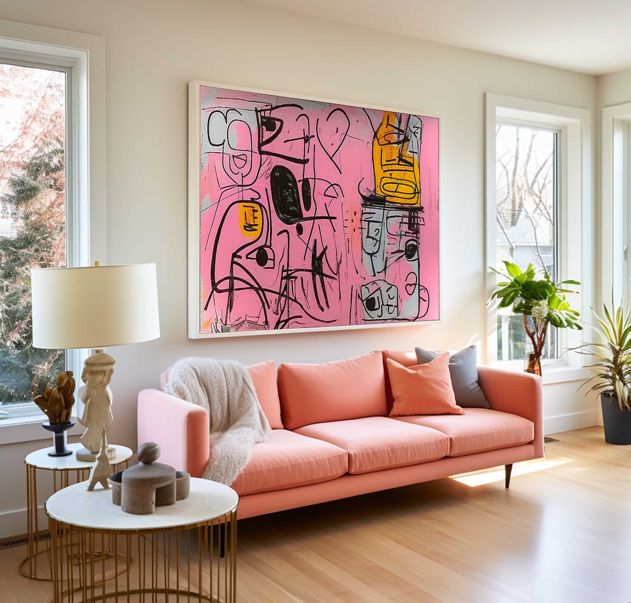 Pink Graffiti Abstract Canvas Wall Art