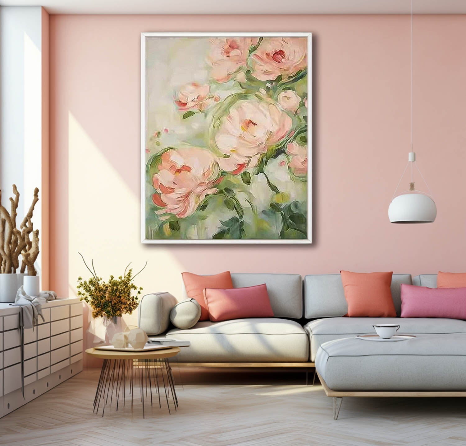 Soft Pink Peony Floral Canvas Wall Art