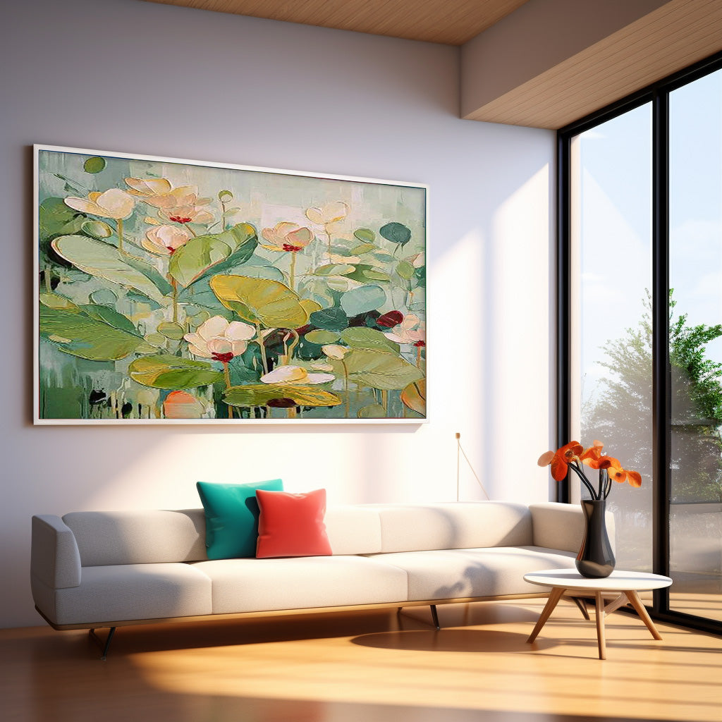 Wall Art Impasto Soft Lotus Pond Floral