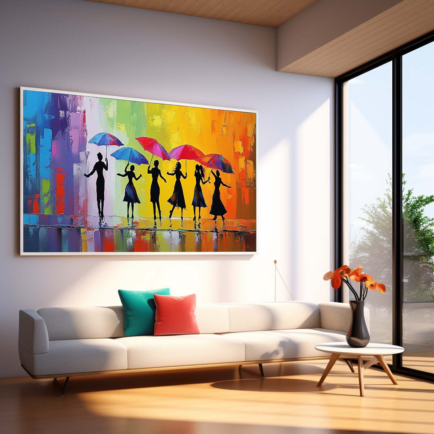 Wall Art People Rainy Urban Silhouette