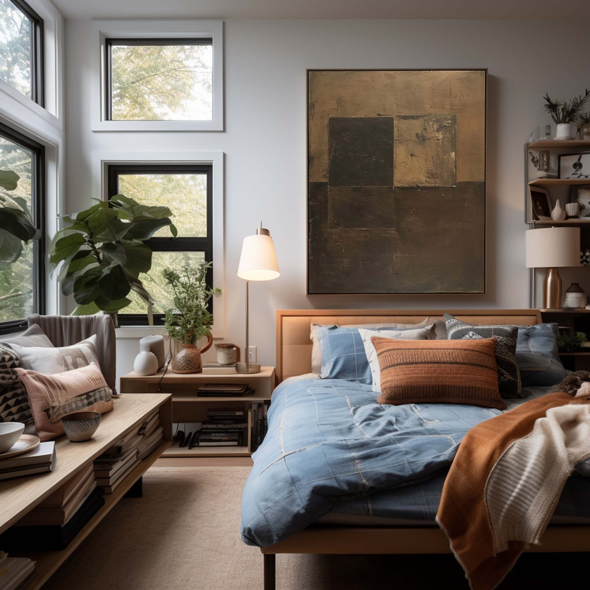 Wall Art Brown Block Abstract Geometric