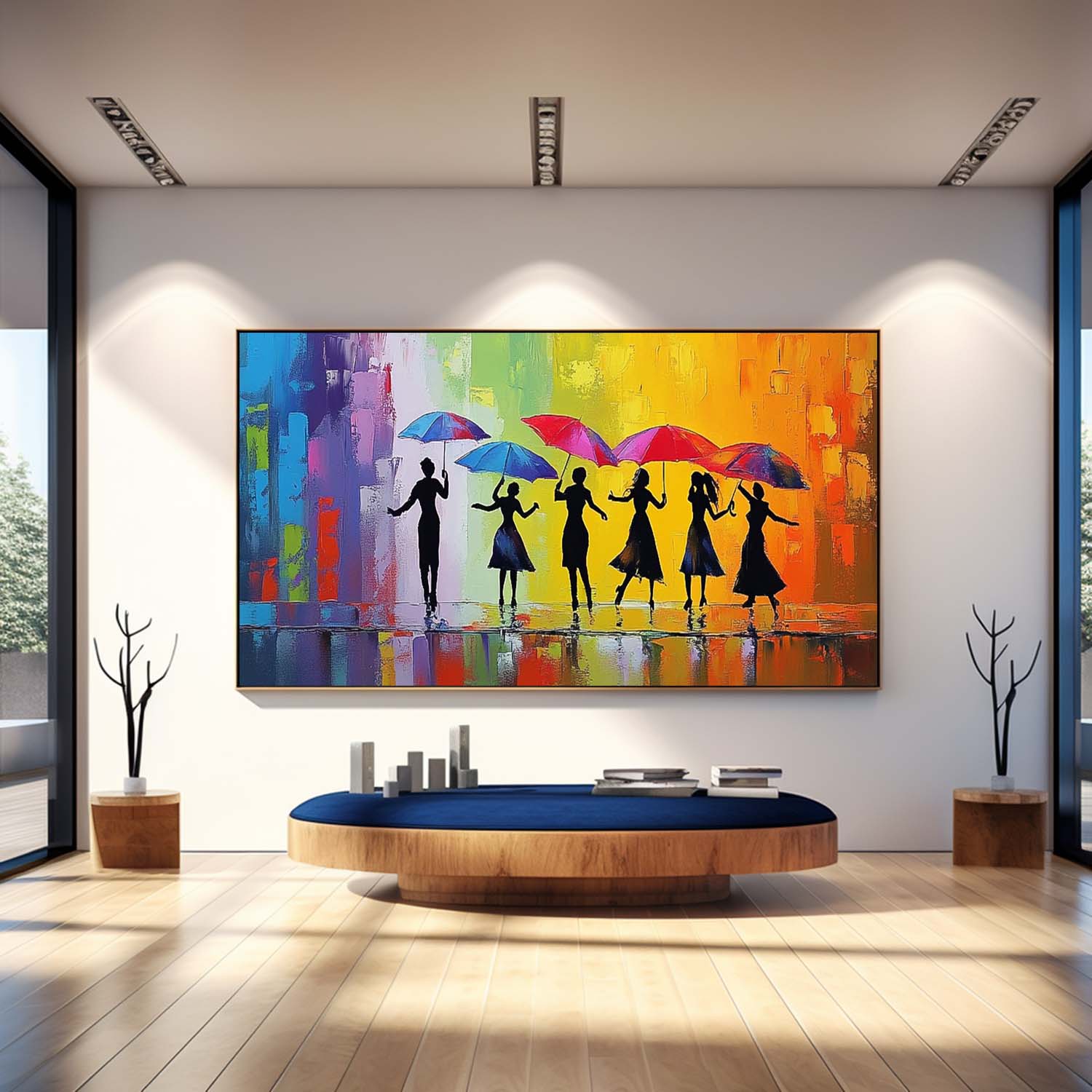 Wall Art People Rainy Urban Silhouette