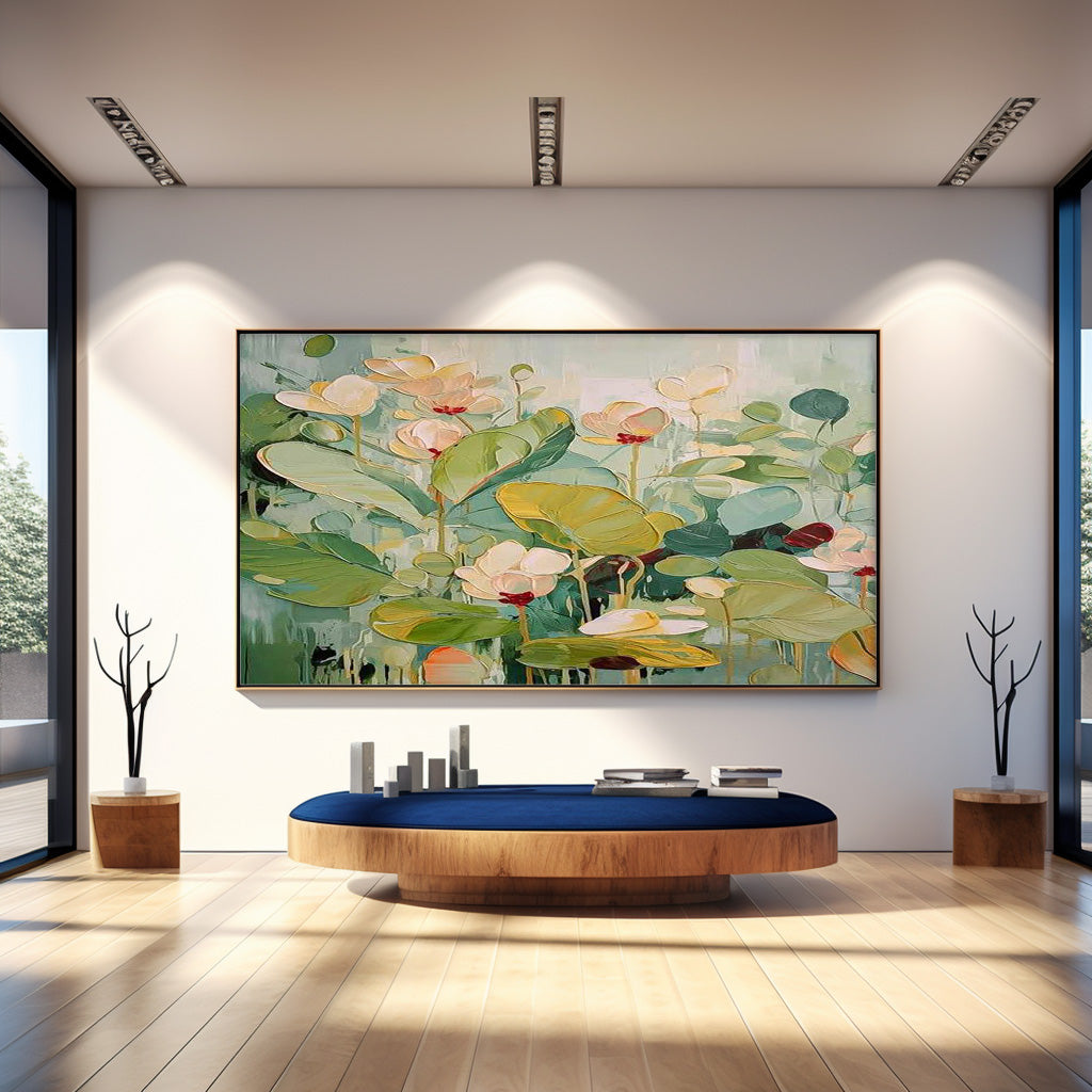 Wall Art Impasto Soft Lotus Pond Floral