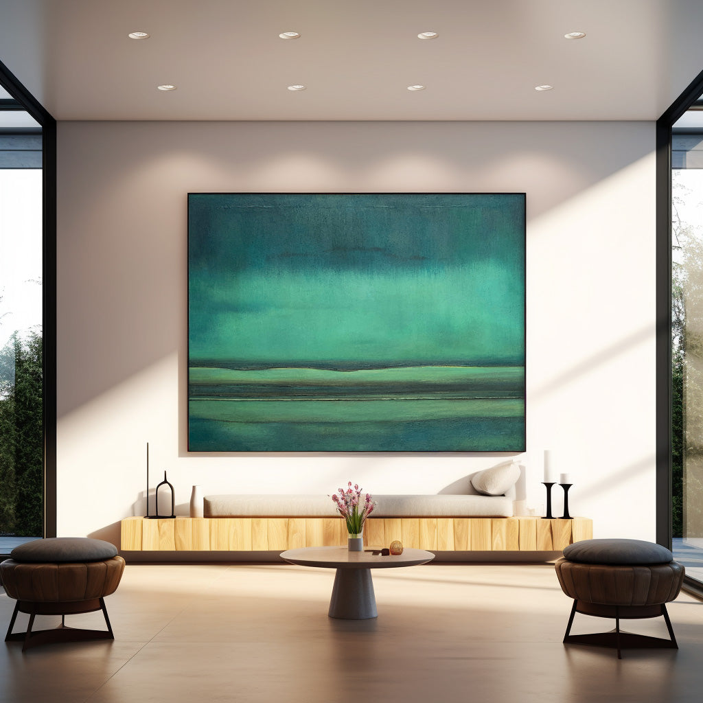 Deep Green Abstract Horizon Landscape Impasto Canvas Wall Art