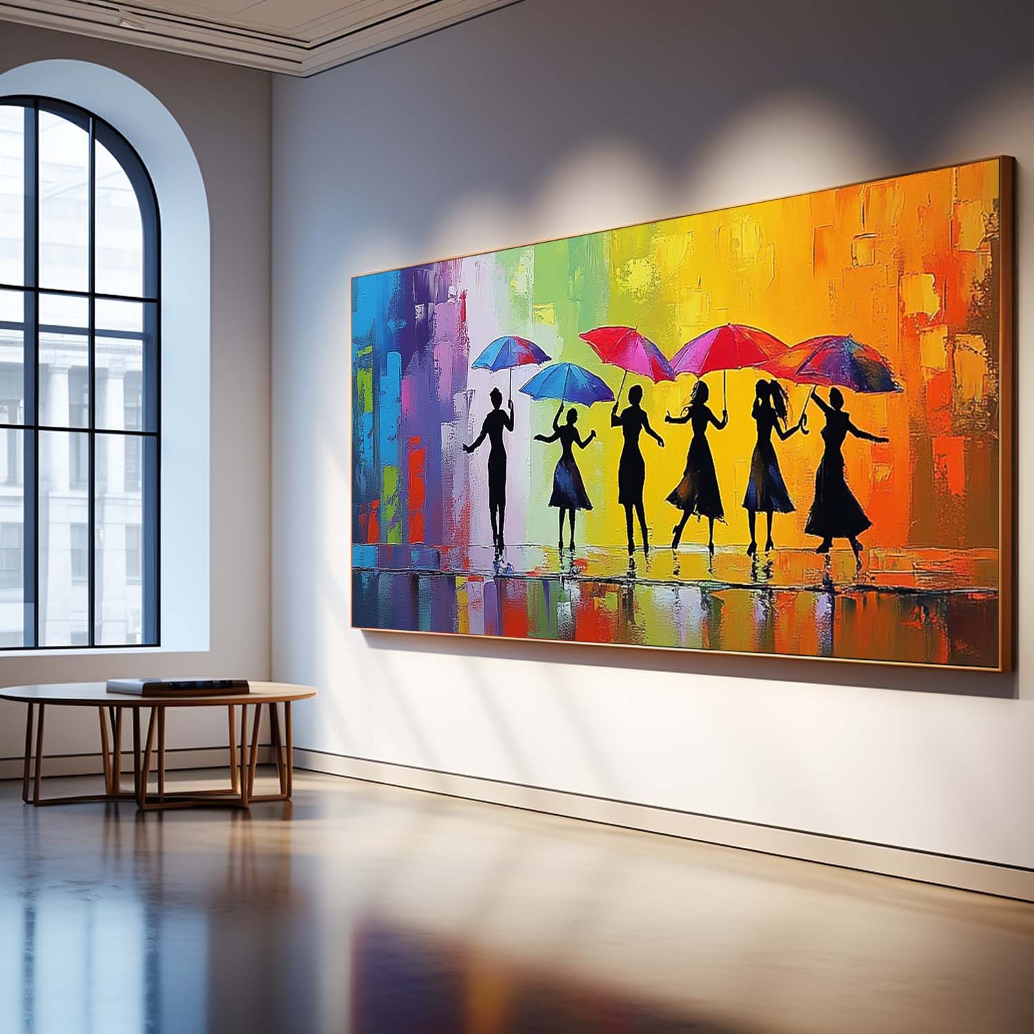 Wall Art People Rainy Urban Silhouette