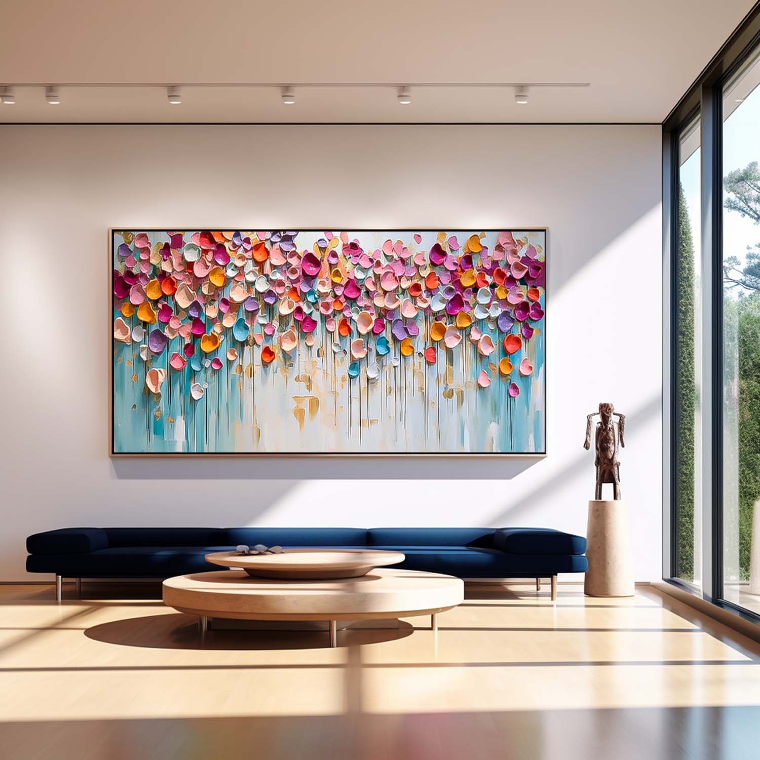 Colorful Petal Drip Impasto Canvas Wall Art