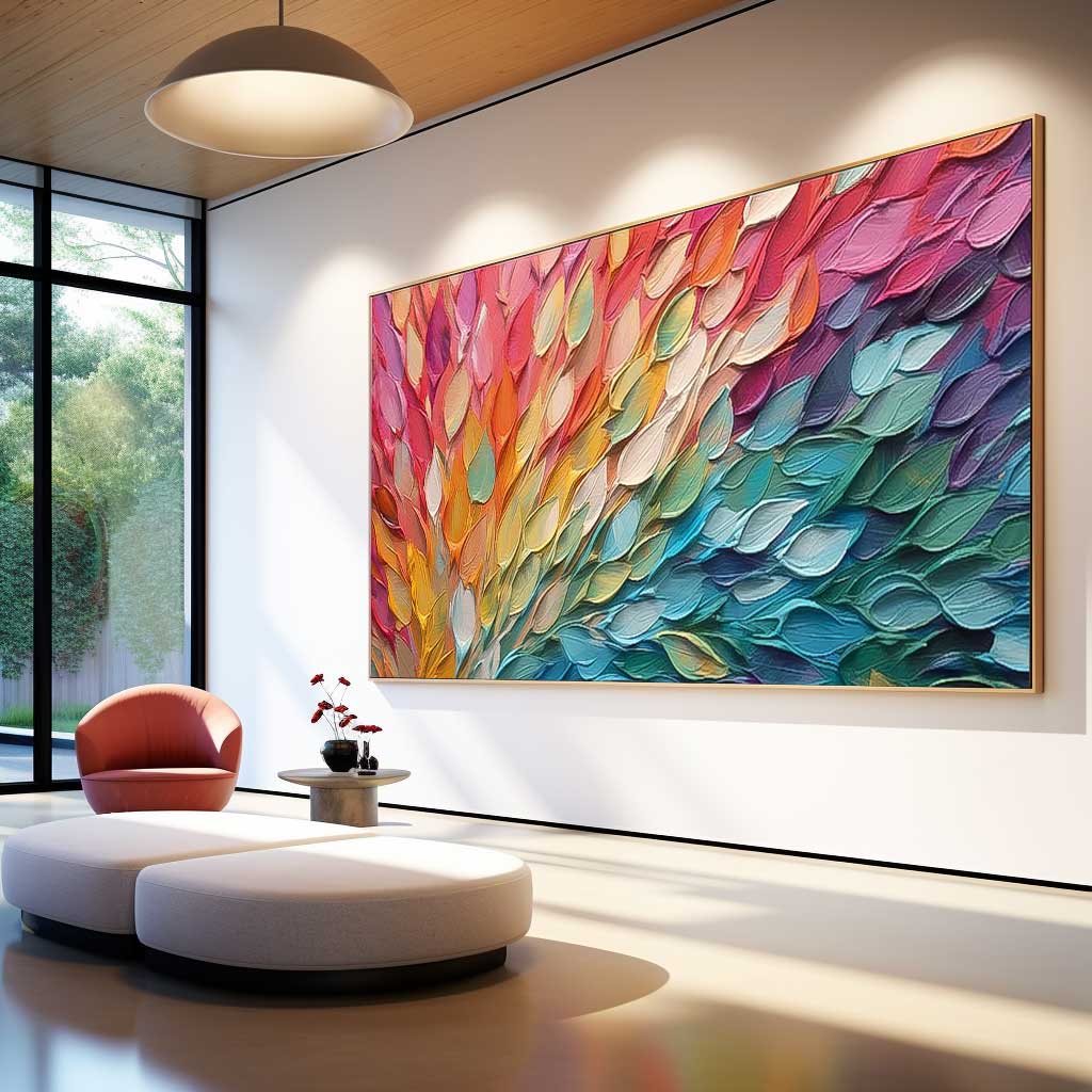 Wall Art Wide Rainbow Gradient Leaf Composition