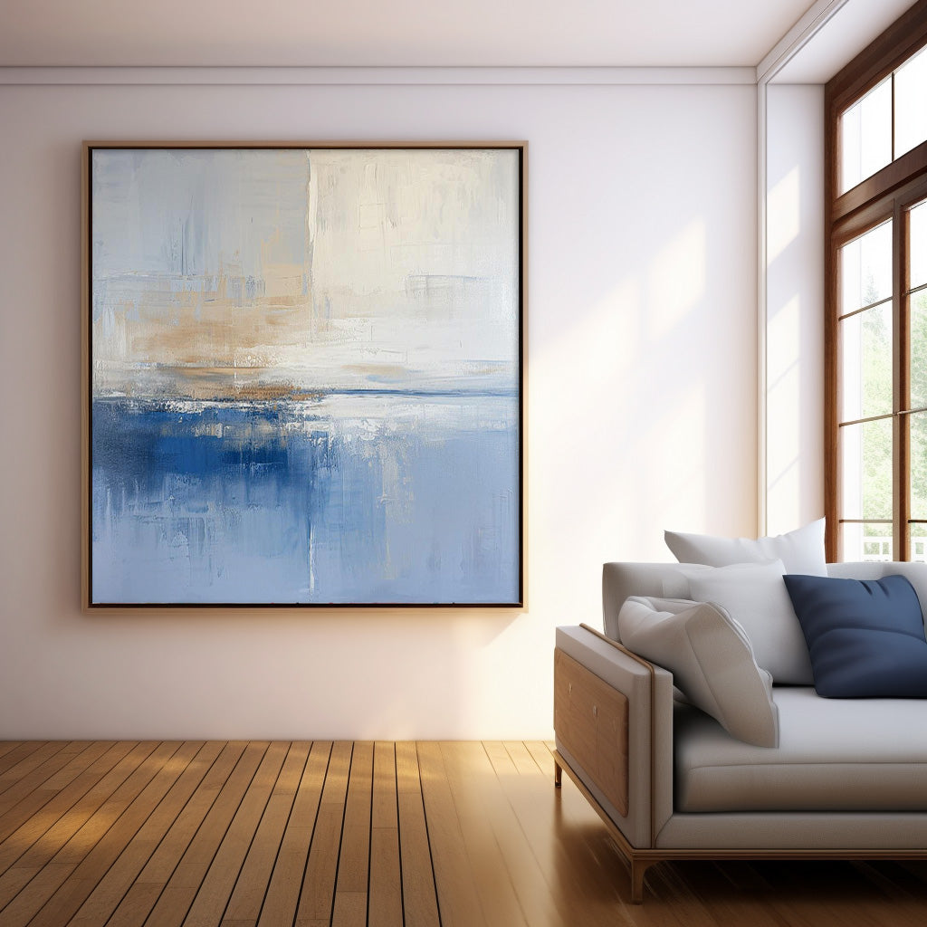 Wall Art Textured Soft Blue Beige Seascape